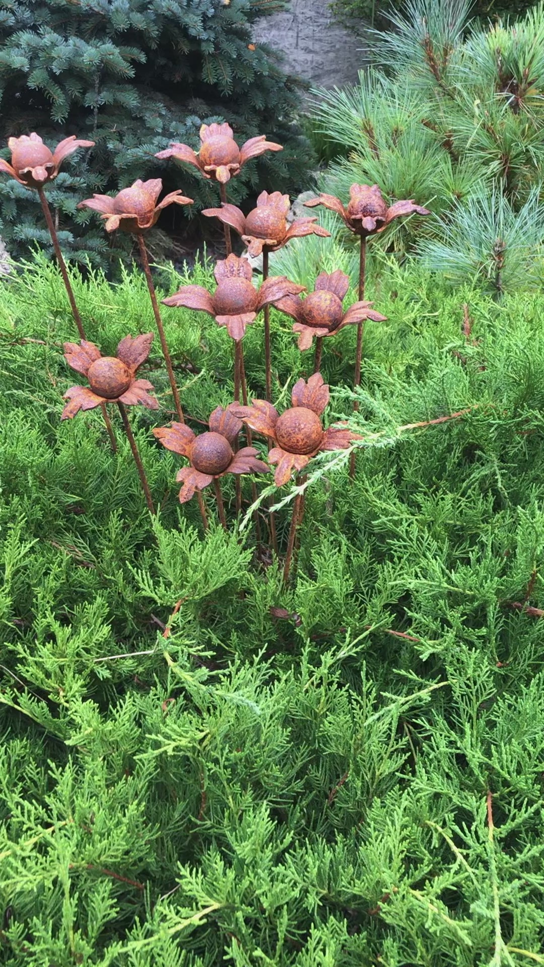 Rusty flowers set of 10, 10 Rusty flowers garden stakes, Metal garden decor, metal yard art, outdoor metal decor, Rusty metal garden decor