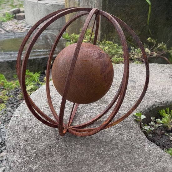 Rusty Metal 12ʼʼ Sphere Outdoor Garden Decor - Give a Touch of Zen Art