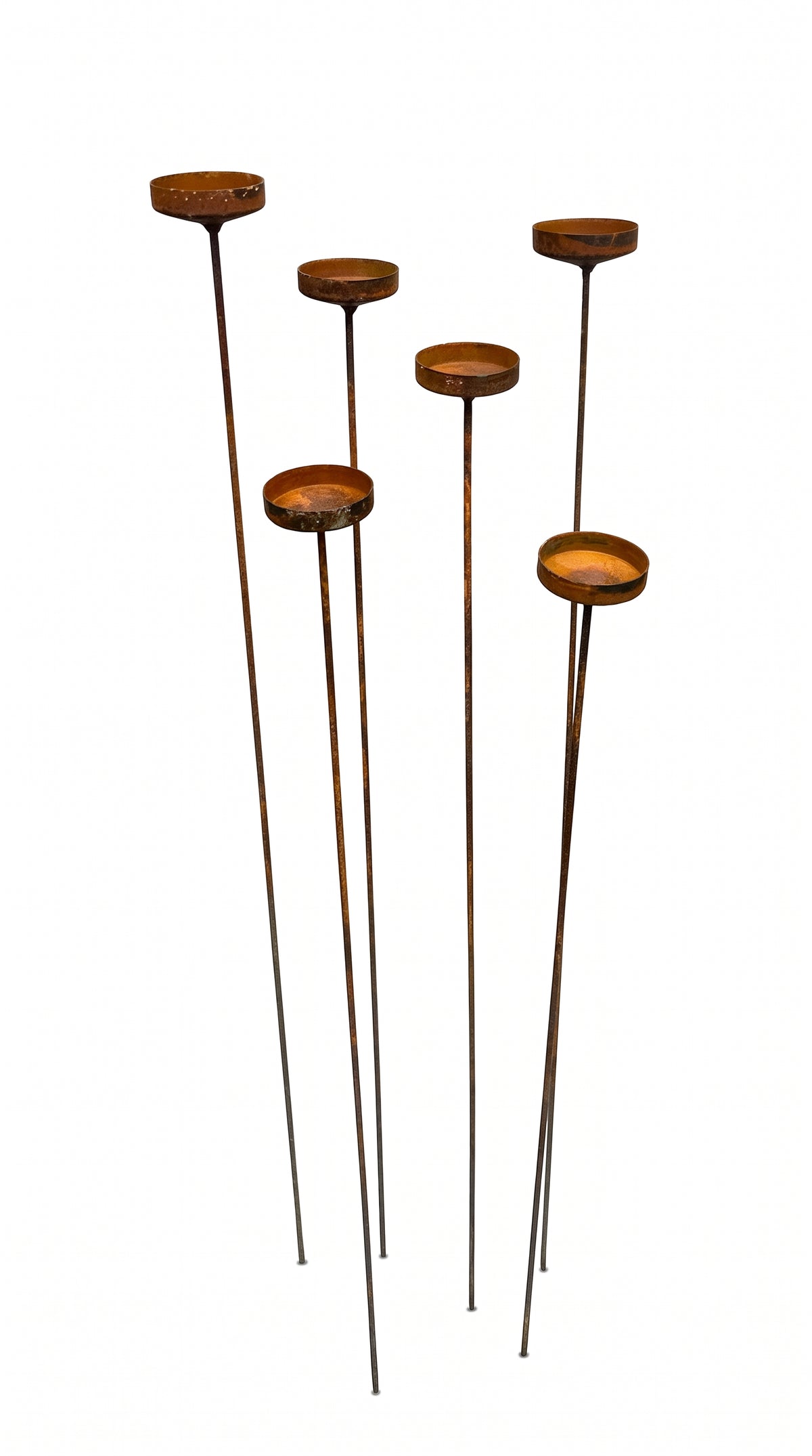 Estacas para jardín Rusty Flower - Mini recolectores de lluvia de metal, decoración única para jardín al aire libre