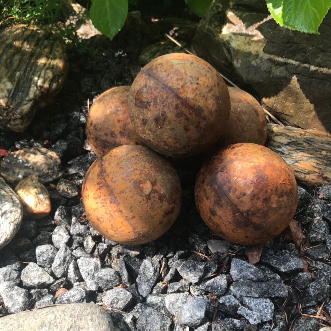 Rusty metal balls set, Garden decor, Garden art, Rusty metal ball, Rusty decor, Metal sphere, Outdoor decor, Rusty metal art, Yard art