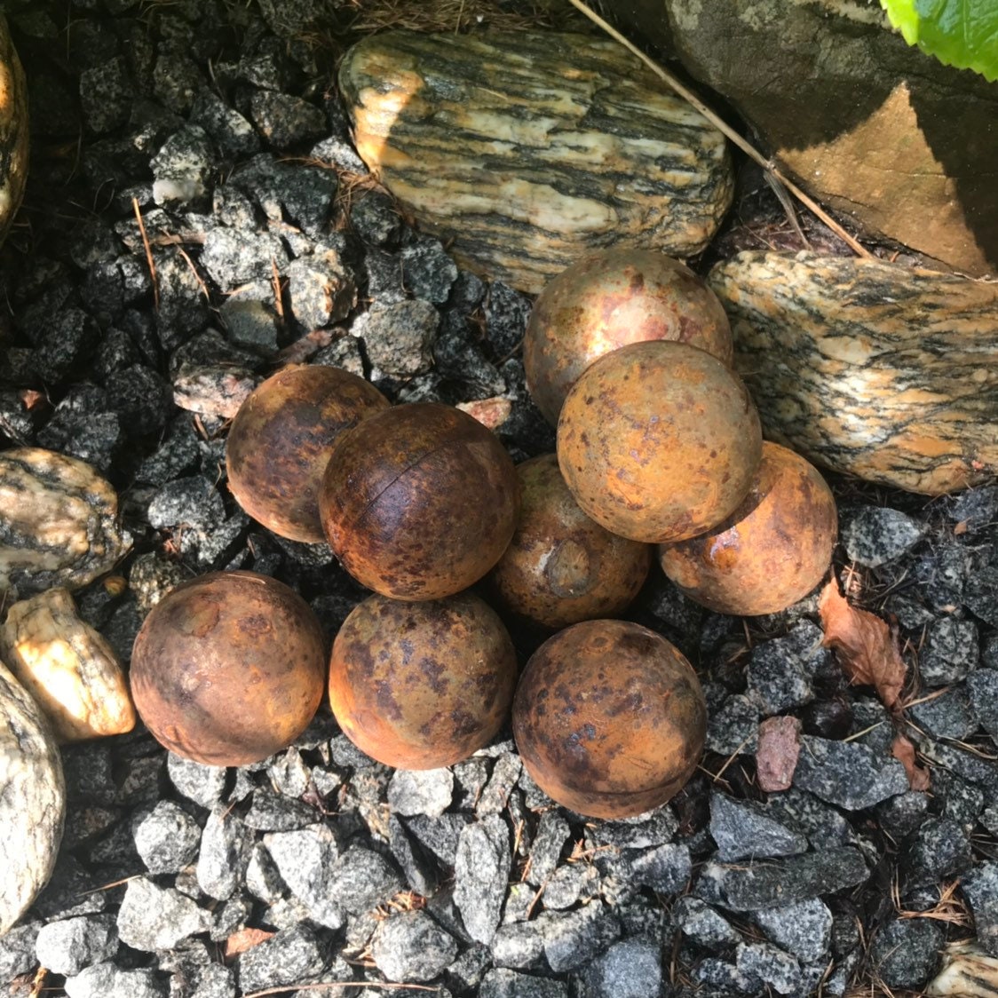 Set of 9 rusty metal balls, Rusty decor, Garden sphere, Yard art