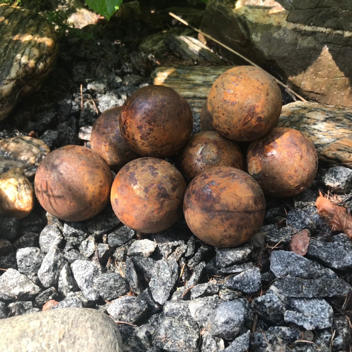 Set of 9 rusty metal balls, Rusty decor, Garden sphere, Yard art