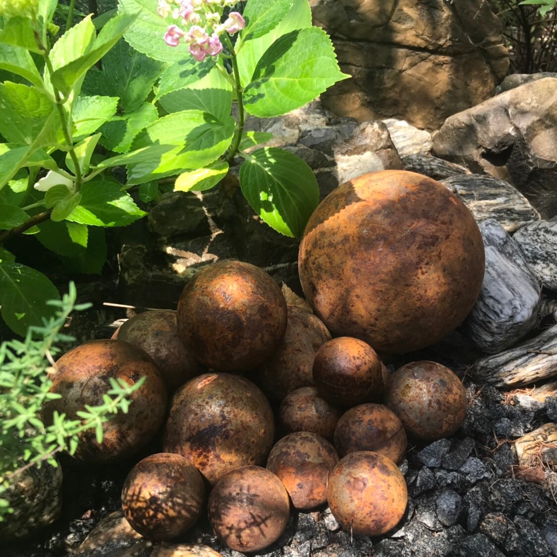 Big Rusty metal balls set, Metal sphere, Outdoor decor, Yard art, Garden sphere