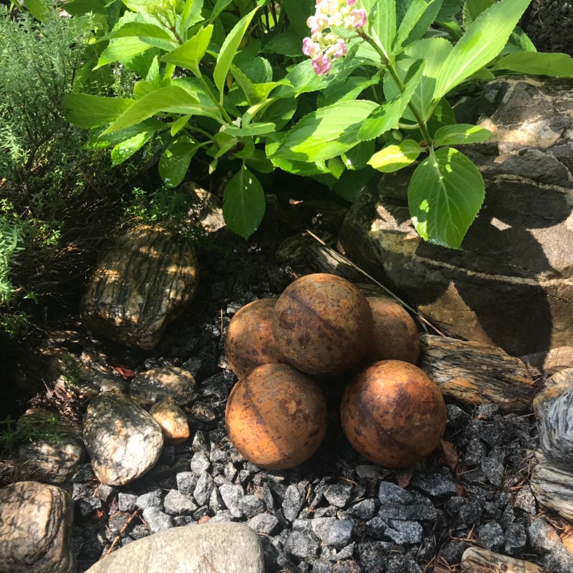 Rusty metal balls set, Garden decor, Garden art, Rusty metal ball, Rusty decor, Metal sphere, Outdoor decor, Rusty metal art, Yard art