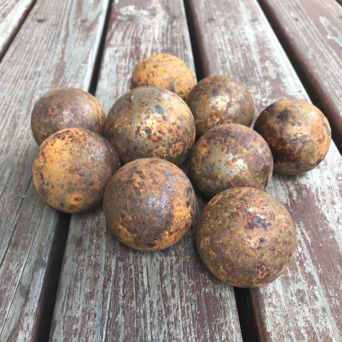 Set of 9 rusty metal balls, Rusty decor, Garden sphere, Yard art