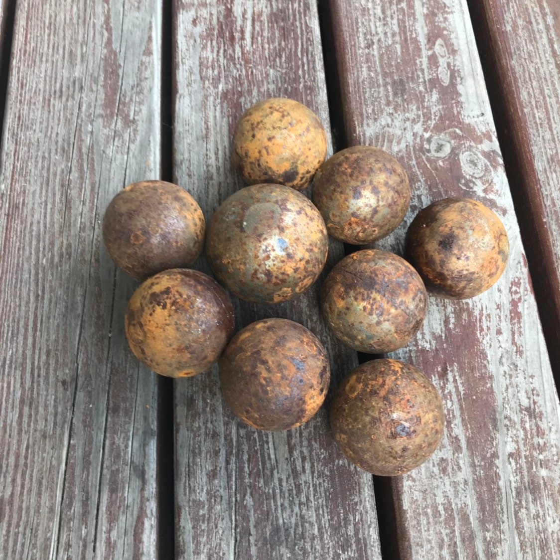 Set of 9 rusty metal balls, Rusty decor, Garden sphere, Yard art