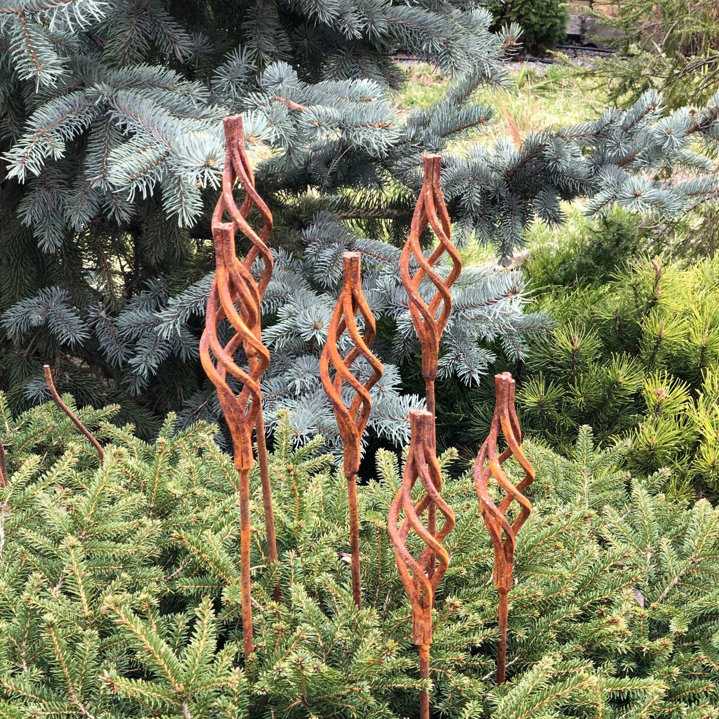 Rusty flowers set of 6, Metal flower garden stake, Metal garden decor, outdoor metal decor, Rusty metal garden decor