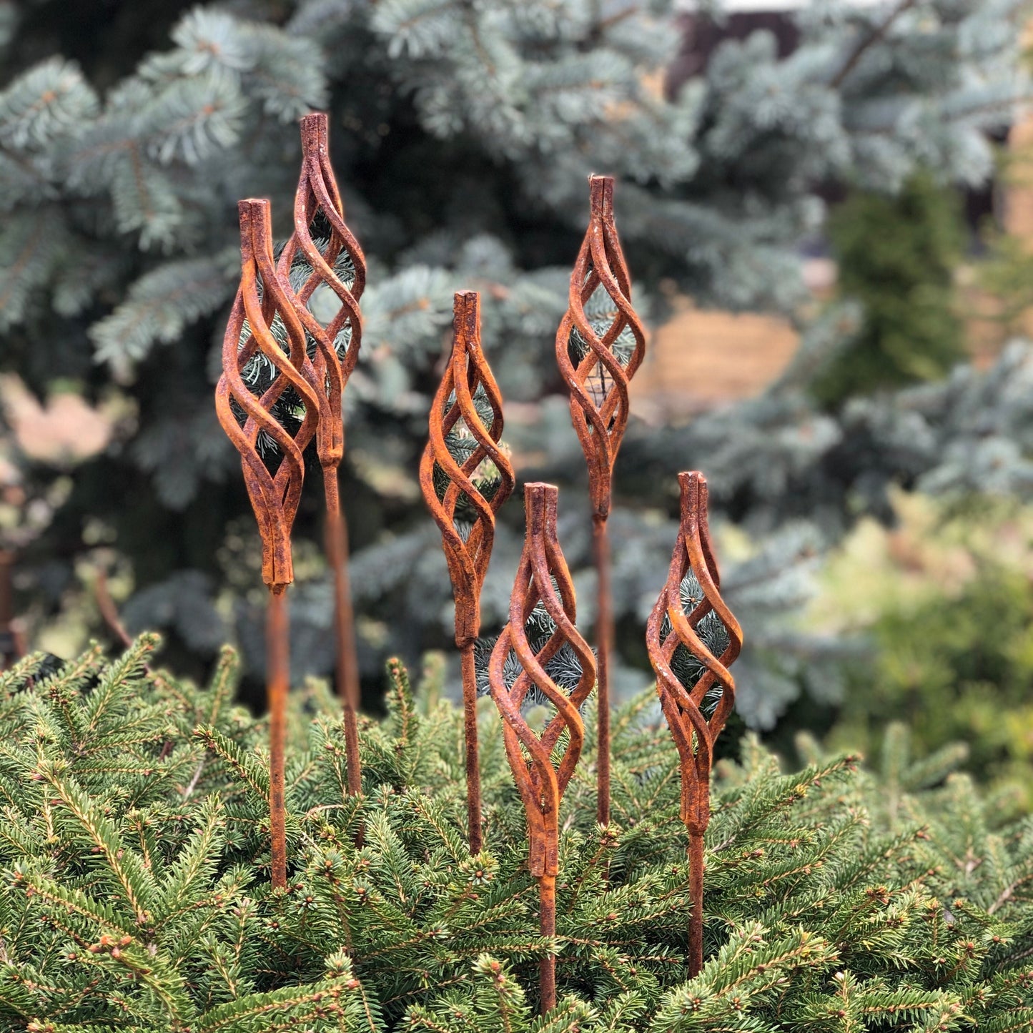 Rusty flowers set of 6, Metal flower garden stake, Metal garden decor, outdoor metal decor, Rusty metal garden decor