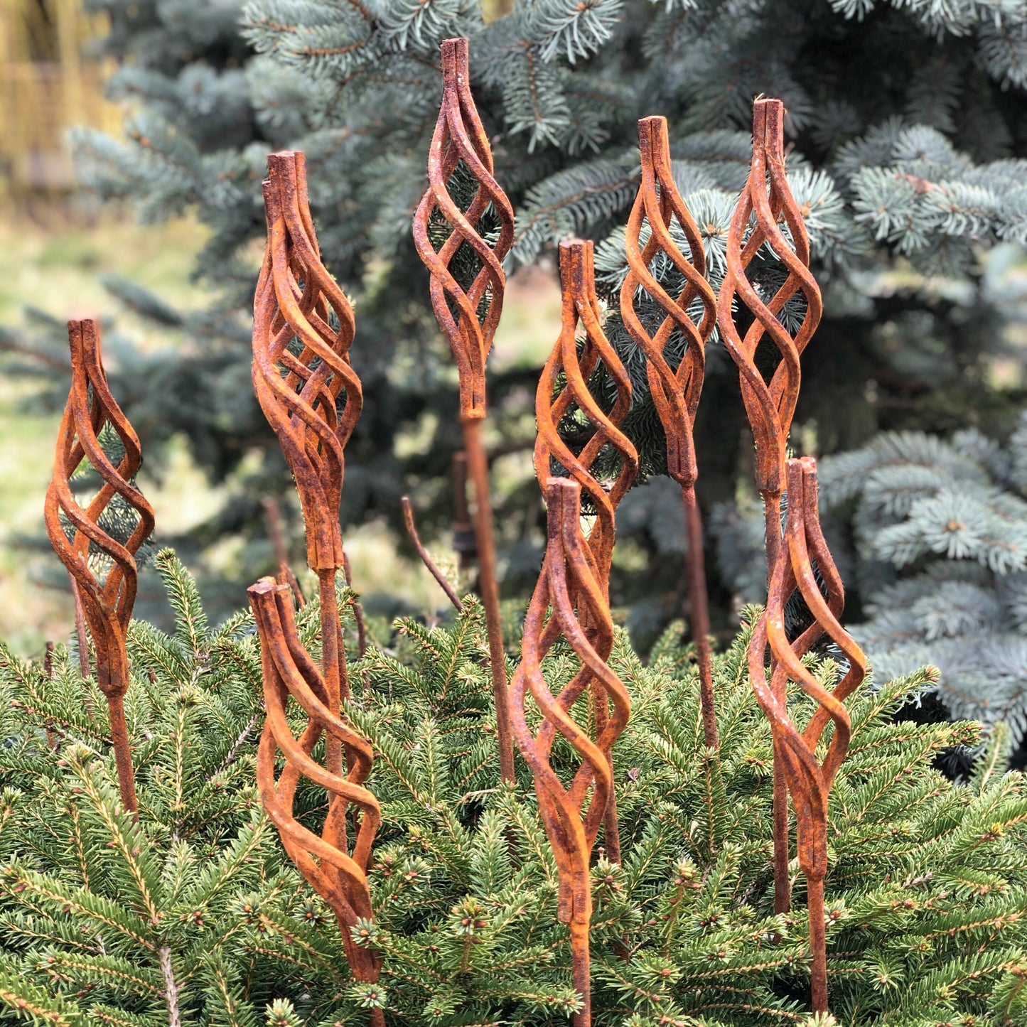 Rusty flowers set of 10, Metal flower garden stake, Metal yard art, Outdoor metal decor, Rusty metal garden decor