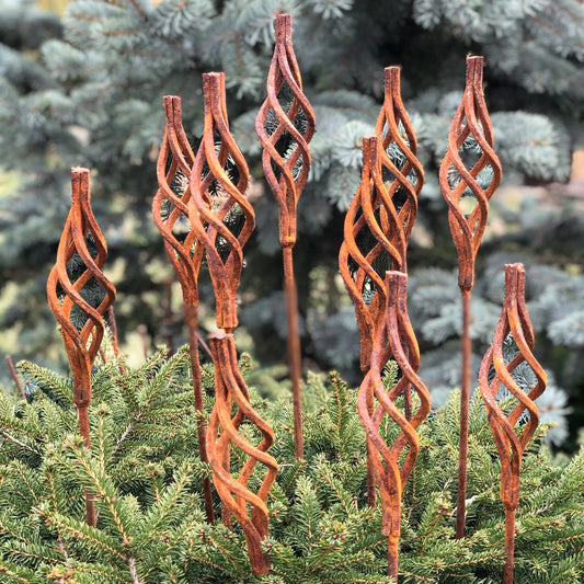 Rusty flowers set of 10, Metal flower garden stake, Metal yard art, Outdoor metal decor, Rusty metal garden decor