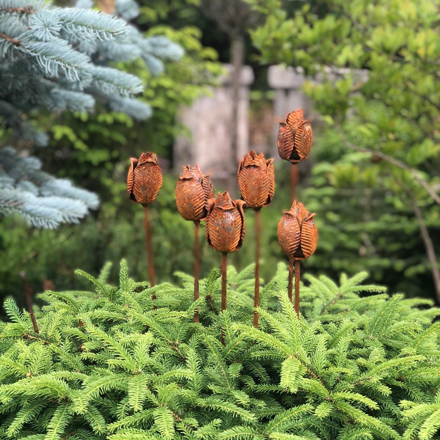 Rusty flowers set of 6, Tulips flowers garden decor, Metal garden decor, metal yard art, outdoor metal decor, Rusty metal garden decor