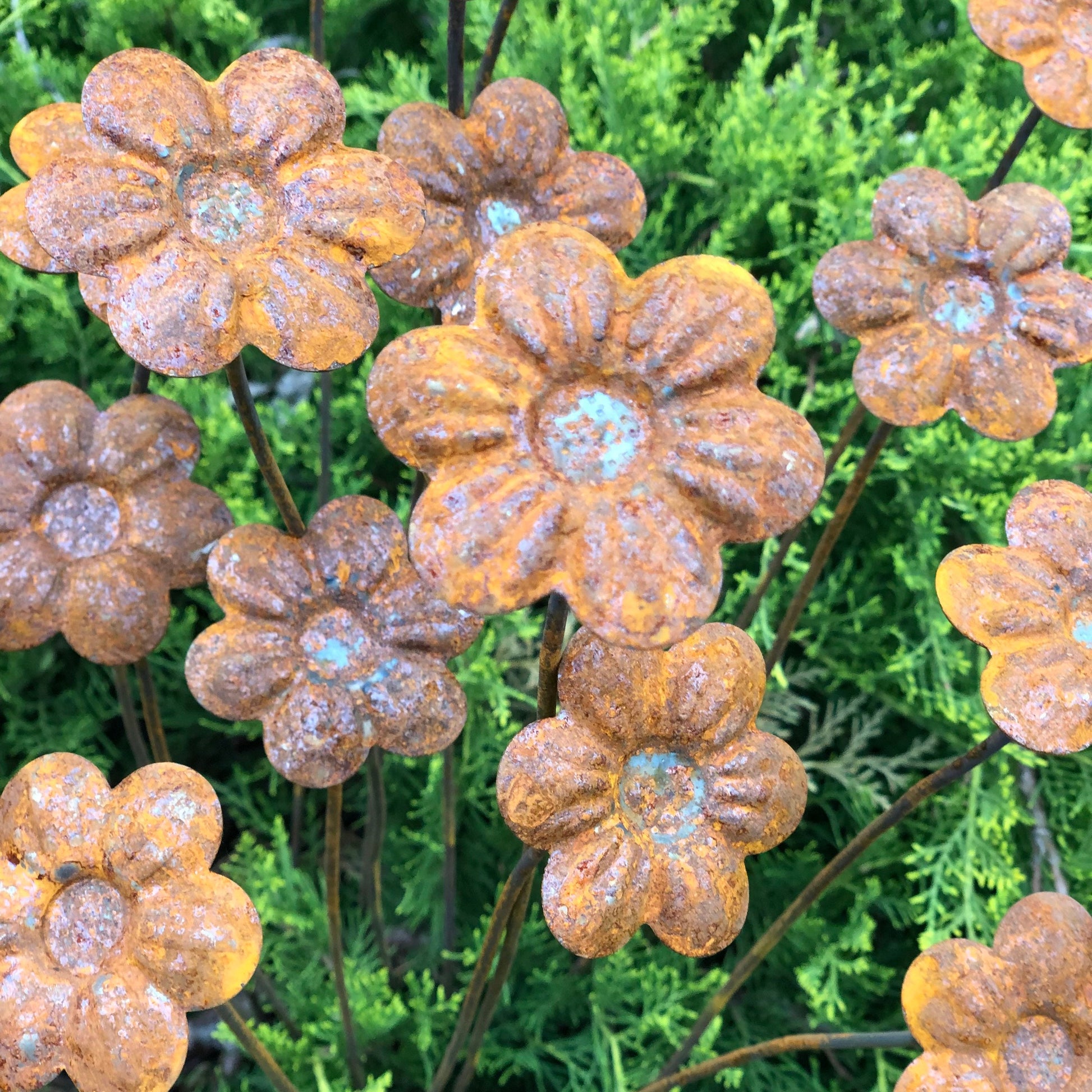 Rusty flowers set of 20, 20 Rusty flowers garden stakes, Metal garden decor, metal yard art, outdoor metal decor, Rusty metal garden decor