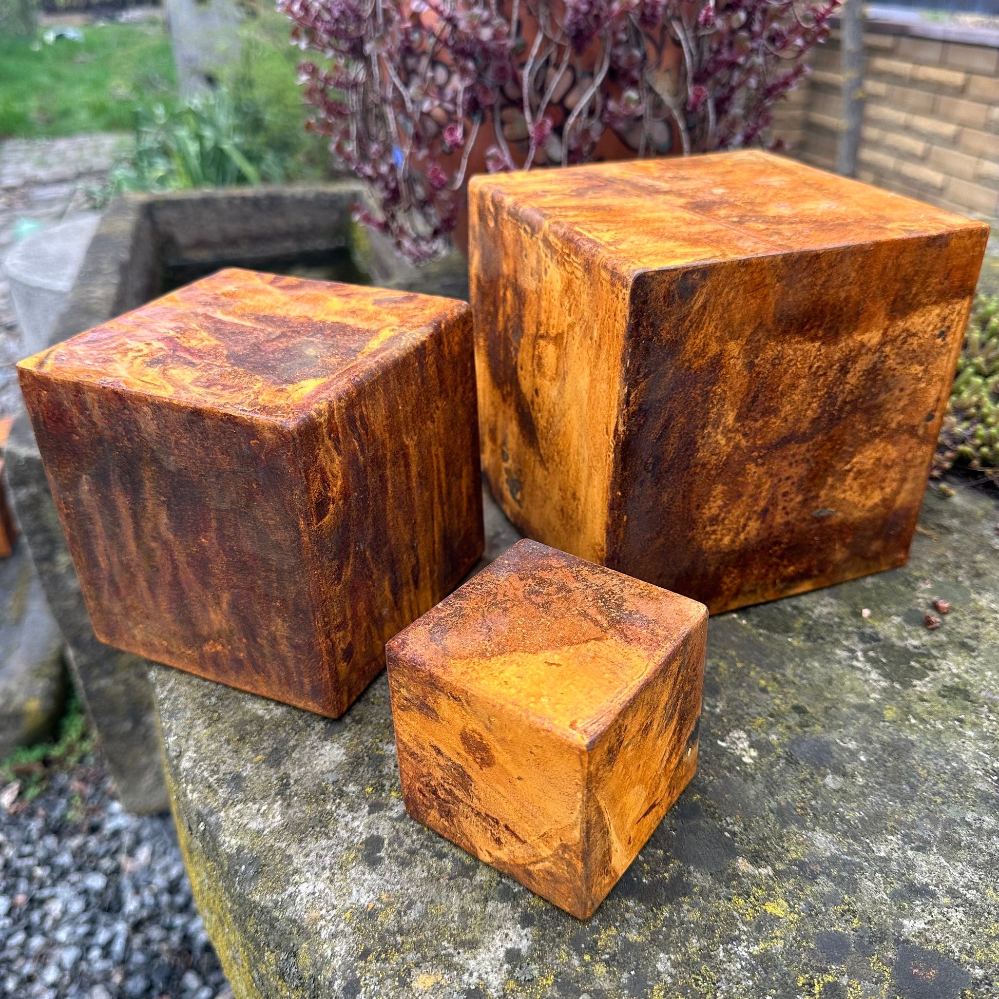 Zen Rusty Metal Cubes Set Outdoor Garden Decor - Minimalist Home Decor