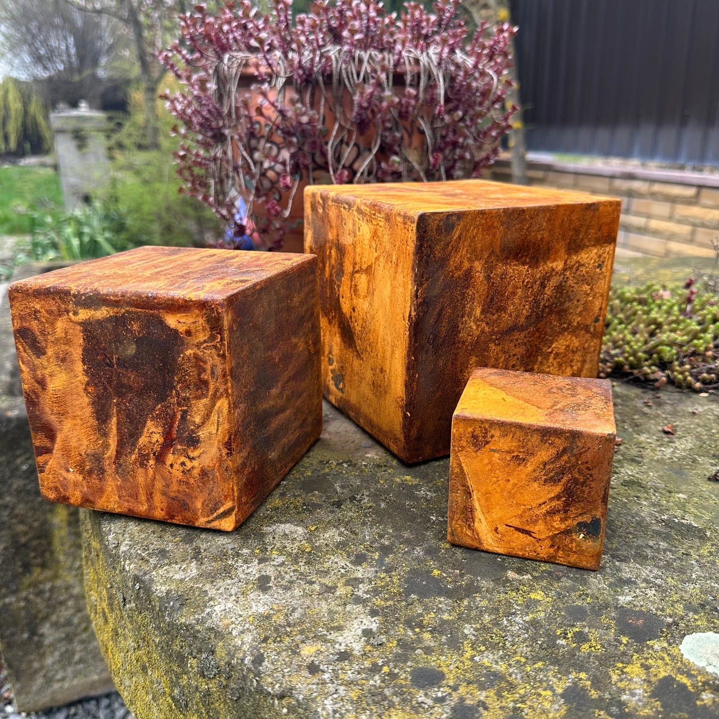 Zen Rusty Metal Cubes Set Outdoor Garden Decor - Minimalist Home Decor