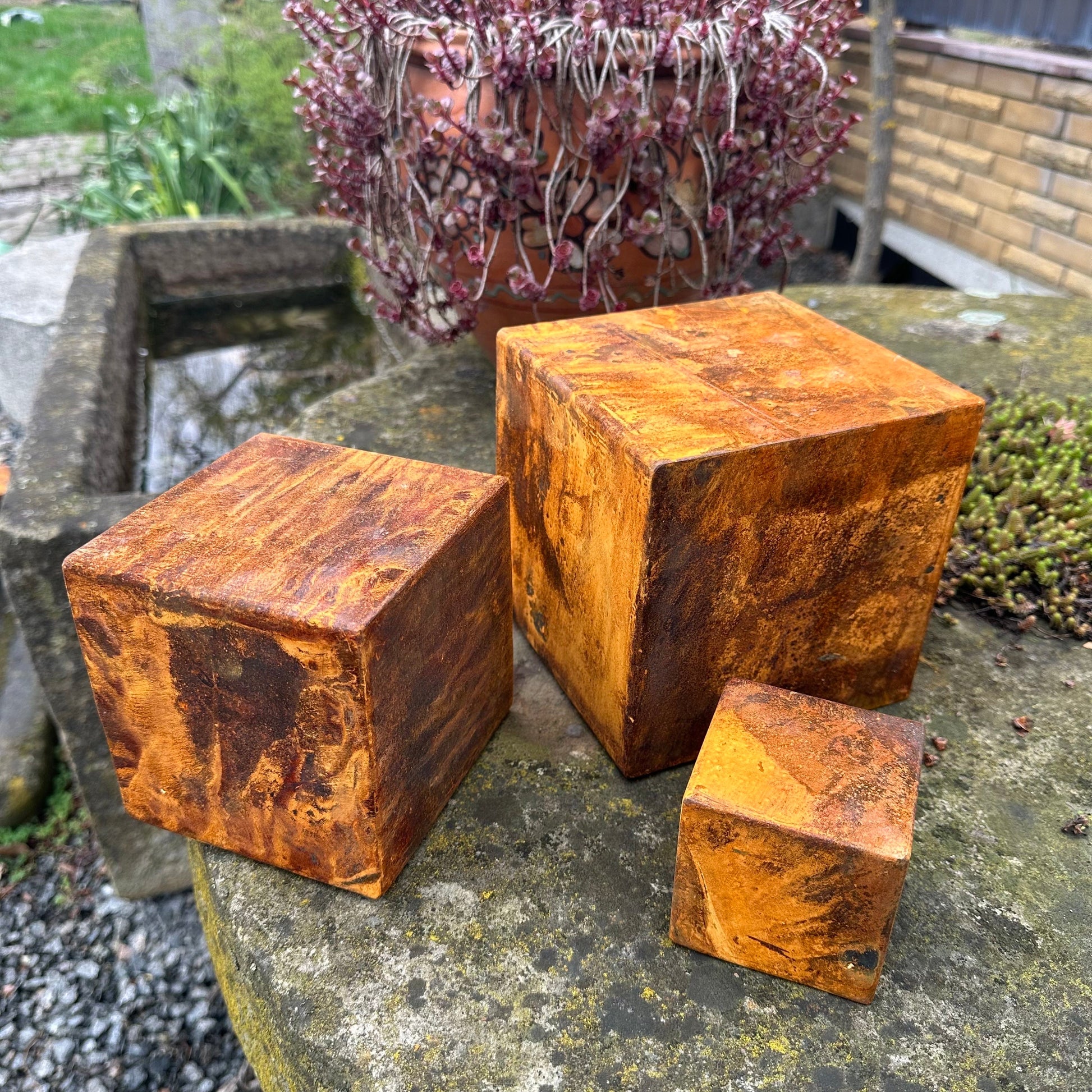 Zen Rusty Metal Cubes Set Outdoor Garden Decor - Minimalist Home Decor