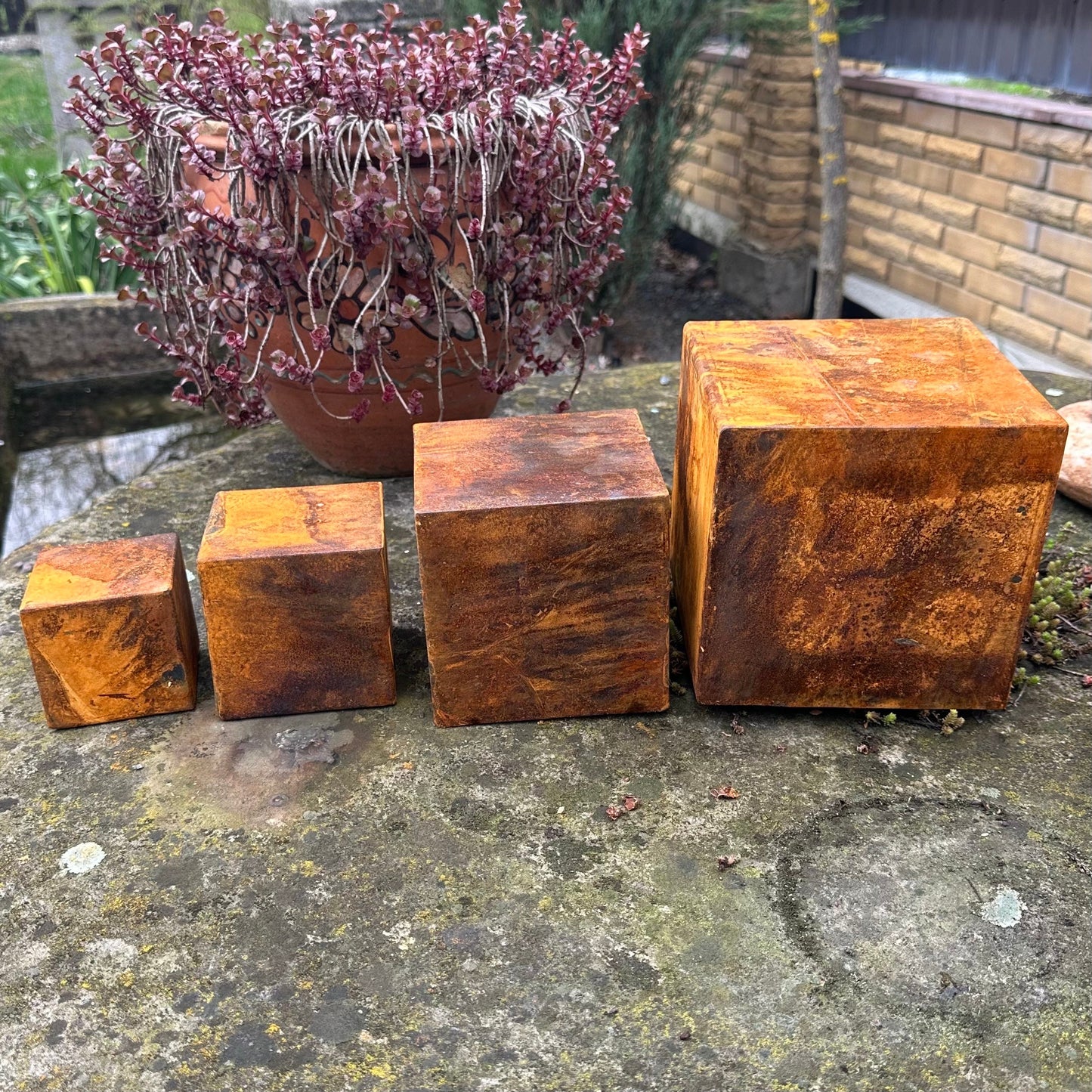 Handmade Rusty Metal Cubes Set - Minimalist Meditative Sculpture