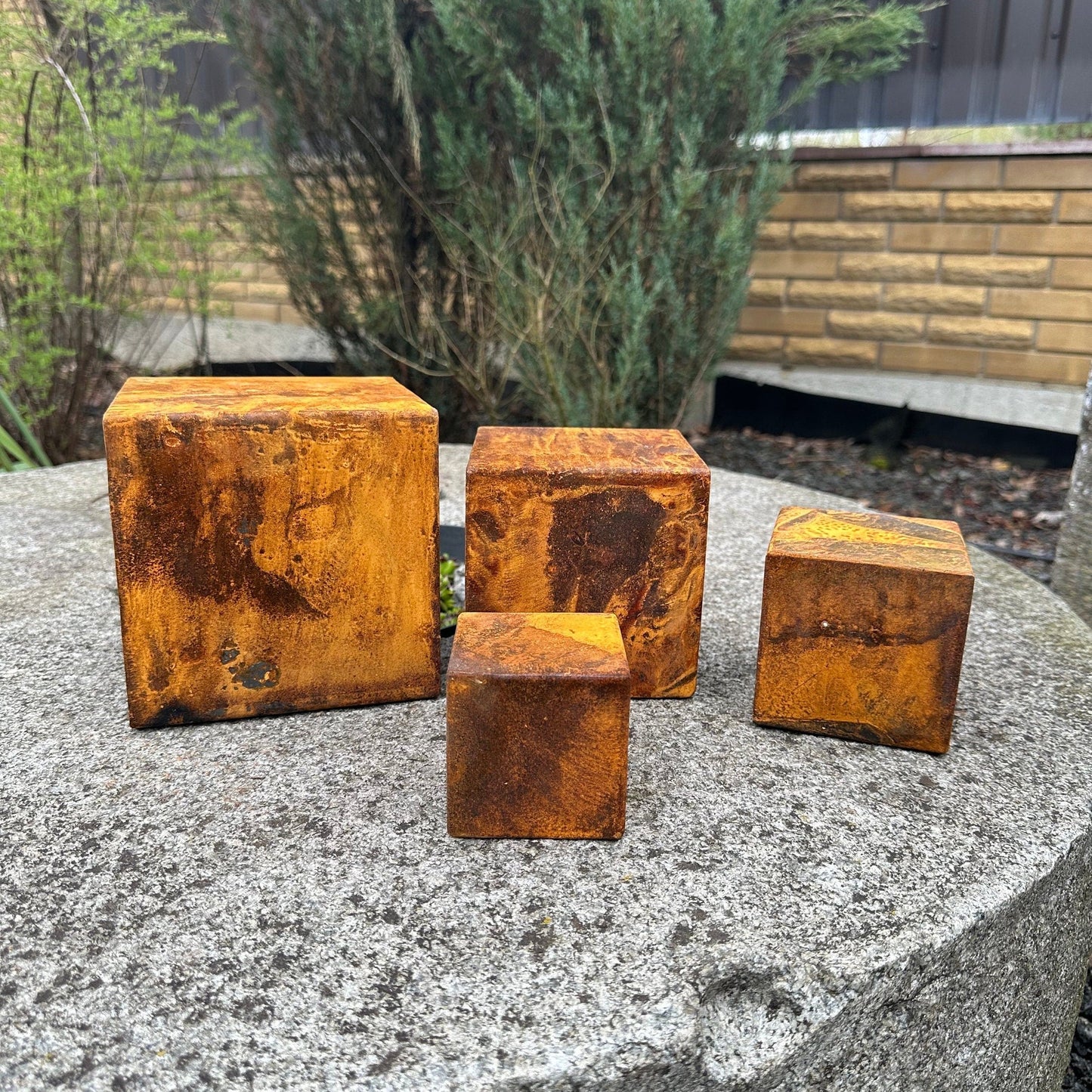 Handmade Rusty Metal Cubes Set - Minimalist Meditative Sculpture