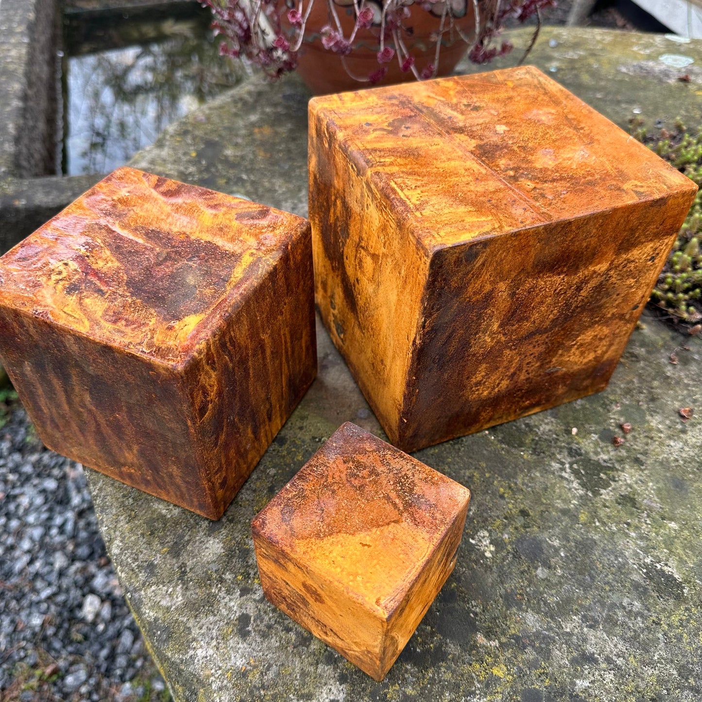 Zen Rusty Metal Cubes Set Outdoor Garden Decor - Minimalist Home Decor