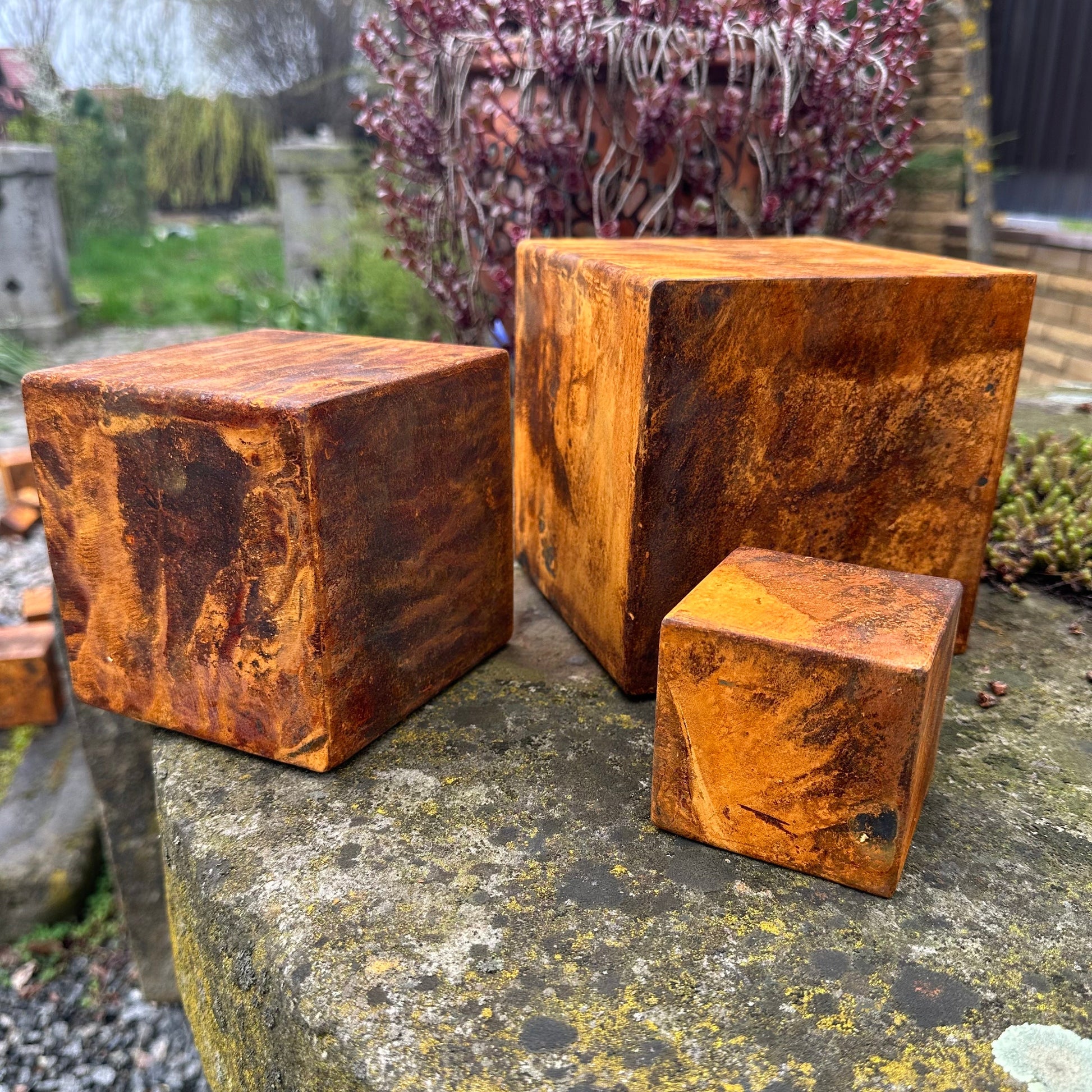 Zen Rusty Metal Cubes Set Outdoor Garden Decor - Minimalist Home Decor