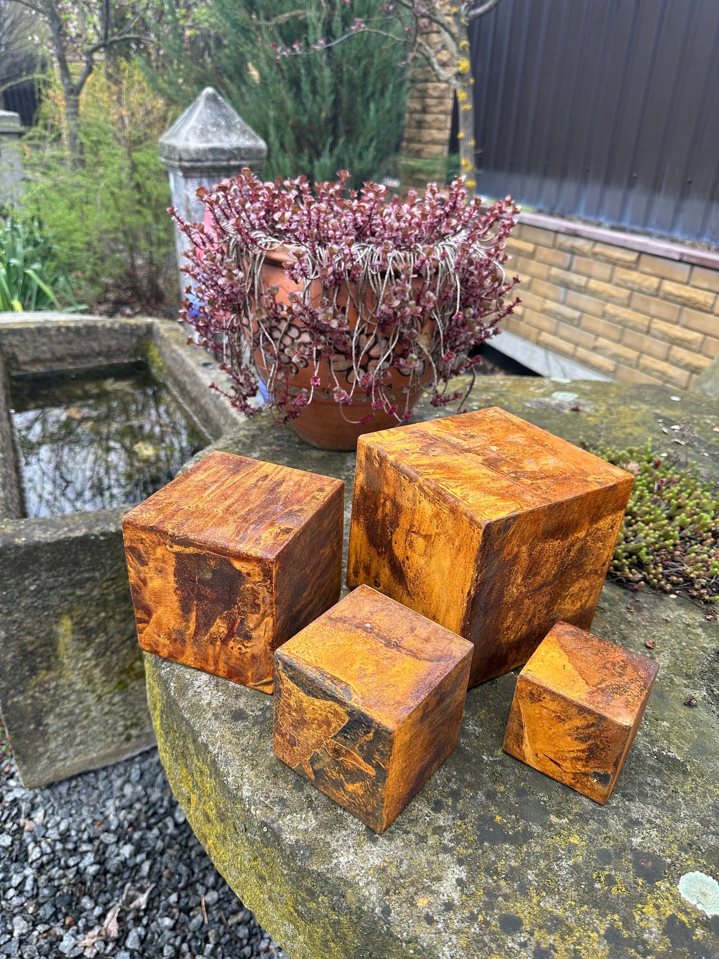 Handmade Rusty Metal Cubes Set - Minimalist Meditative Sculpture