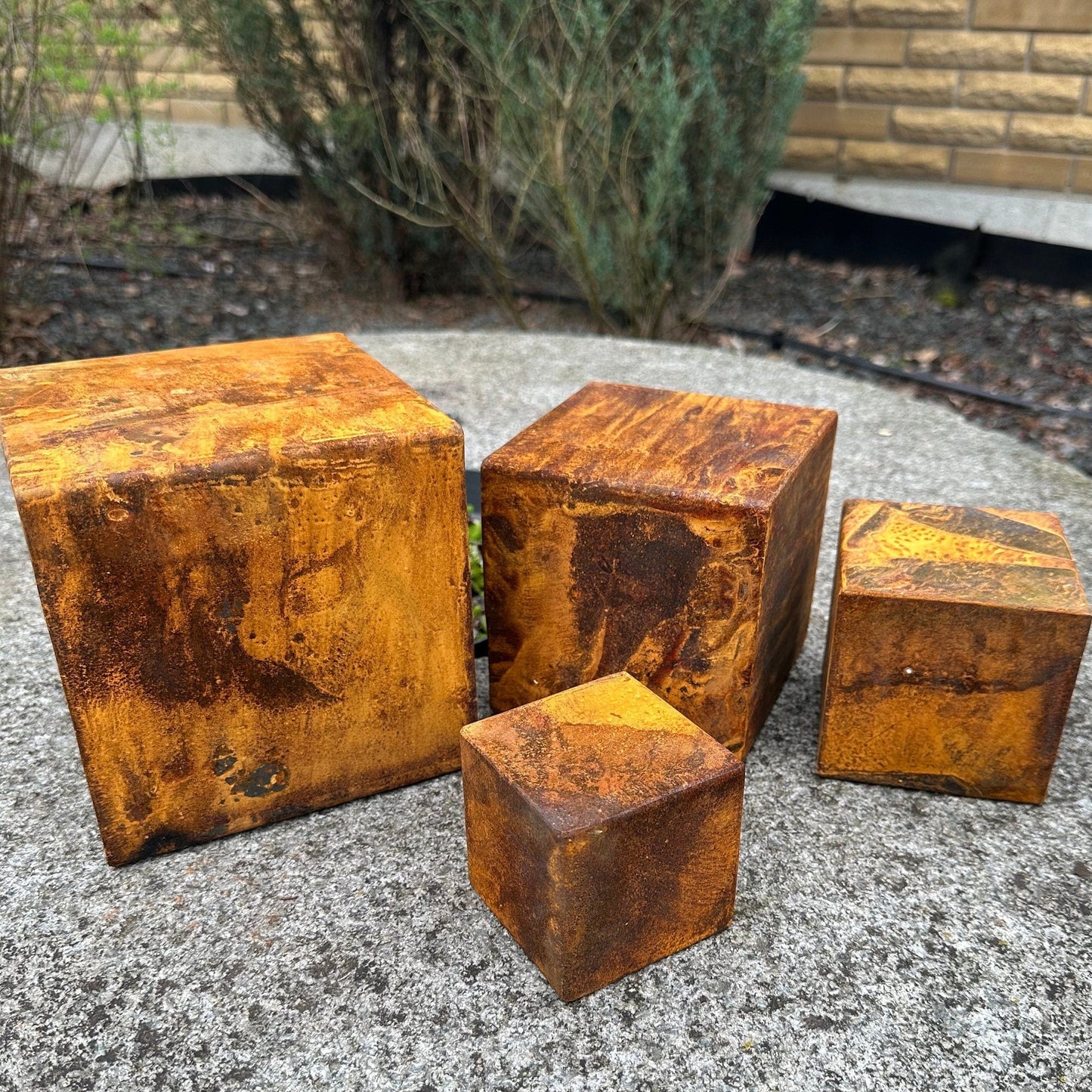 Handmade Rusty Metal Cubes Set - Minimalist Meditative Sculpture