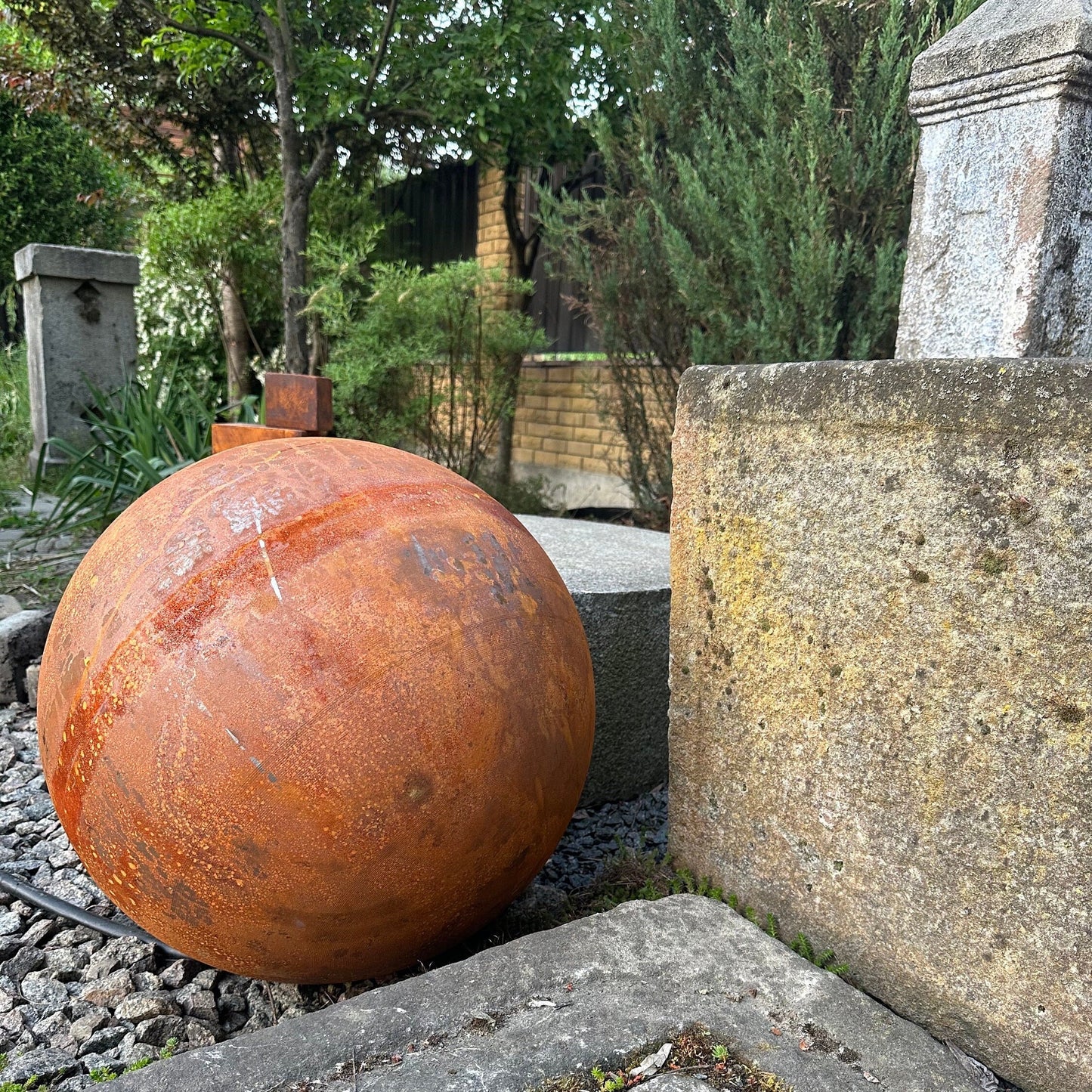 Big 20ʼʼ Rusty Metal Sphere Outdoor Garden Decor - Zen Garden Globe Sculpture