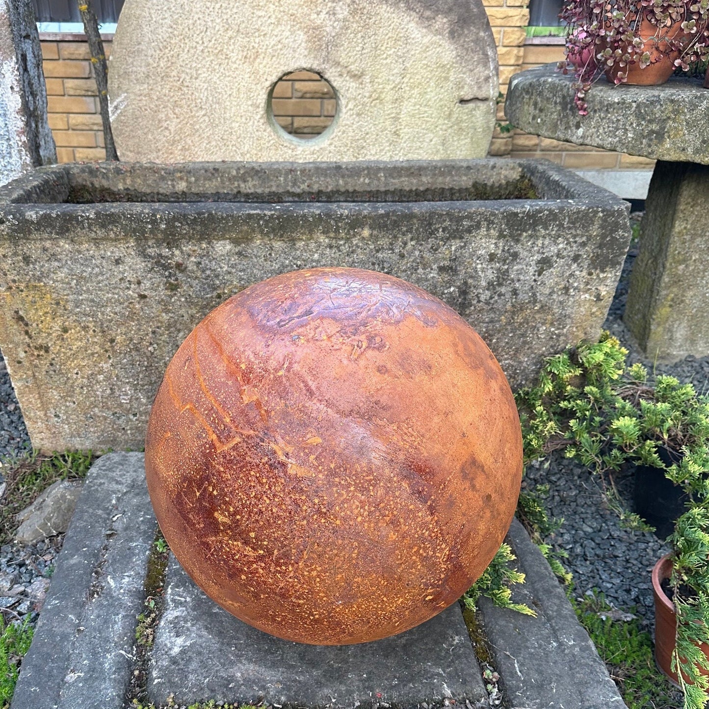 Big 20ʼʼ Rusty Metal Sphere Outdoor Garden Decor - Zen Garden Globe Sculpture