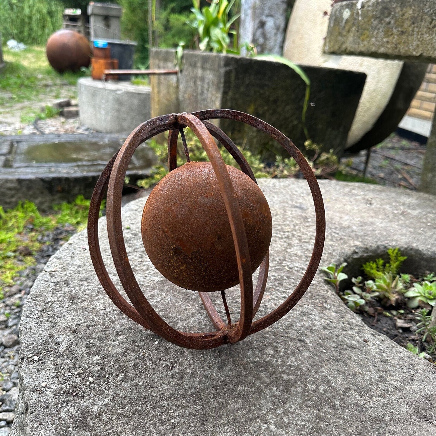 Rusty Metal Sphere Outdoor 8’’ Garden Decor - Give a Touch of Zen Art