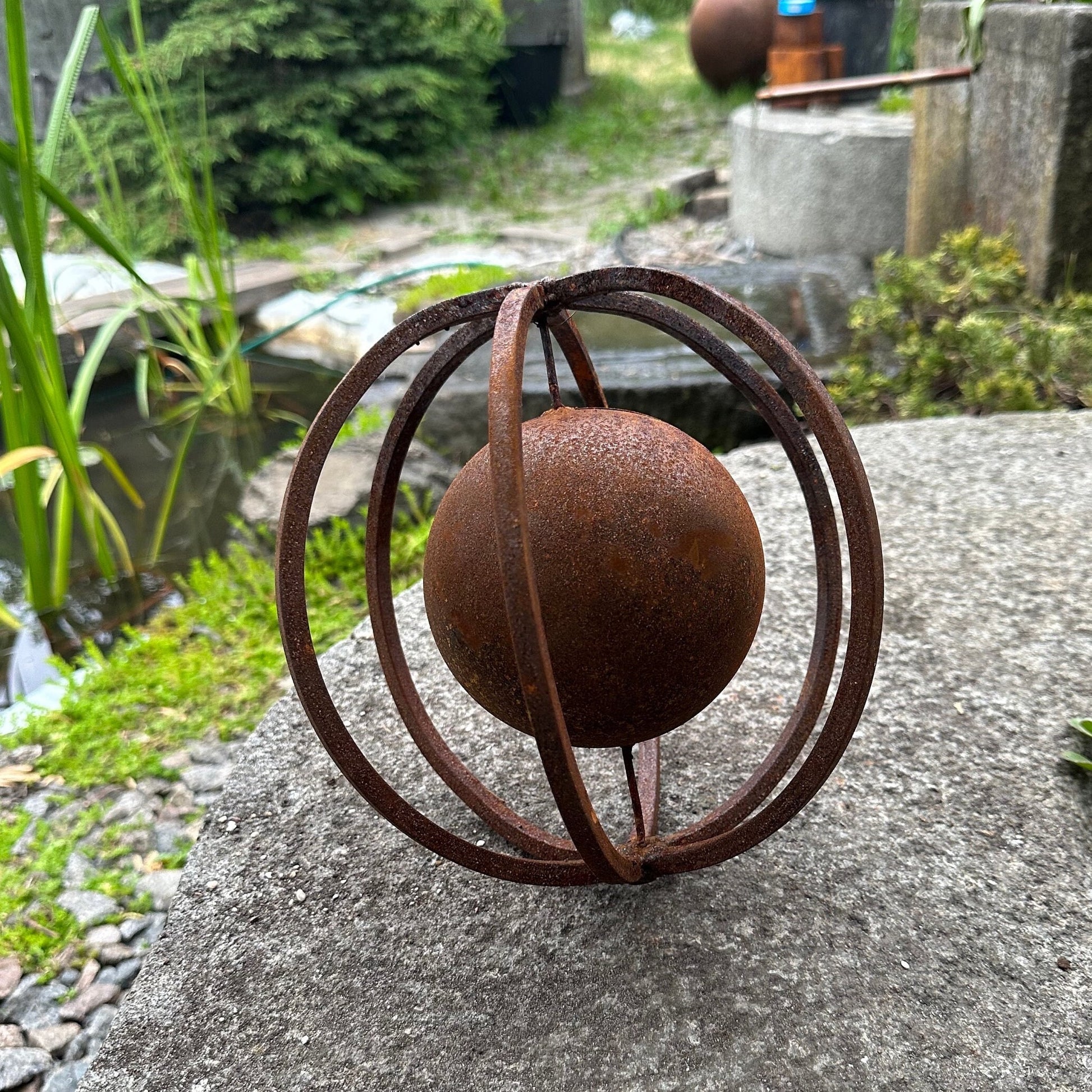 Rusty Metal Sphere Outdoor 8’’ Garden Decor - Give a Touch of Zen Art