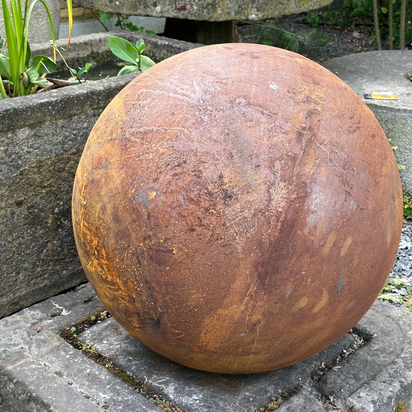 Big 27” Rusty Metal Sphere Outdoor Garden Decor - Zen Garden Globe Sculpture