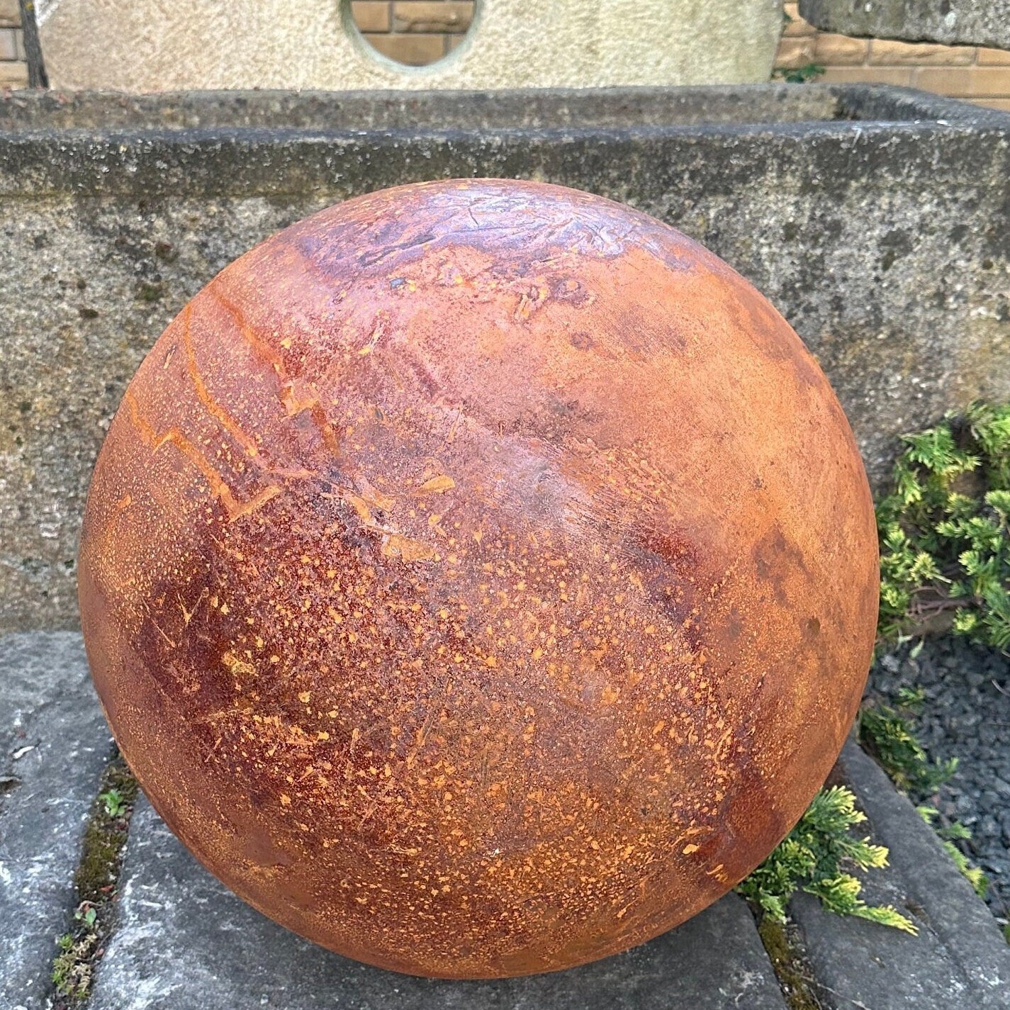 Big 20ʼʼ Rusty Metal Sphere Outdoor Garden Decor - Zen Garden Globe Sculpture