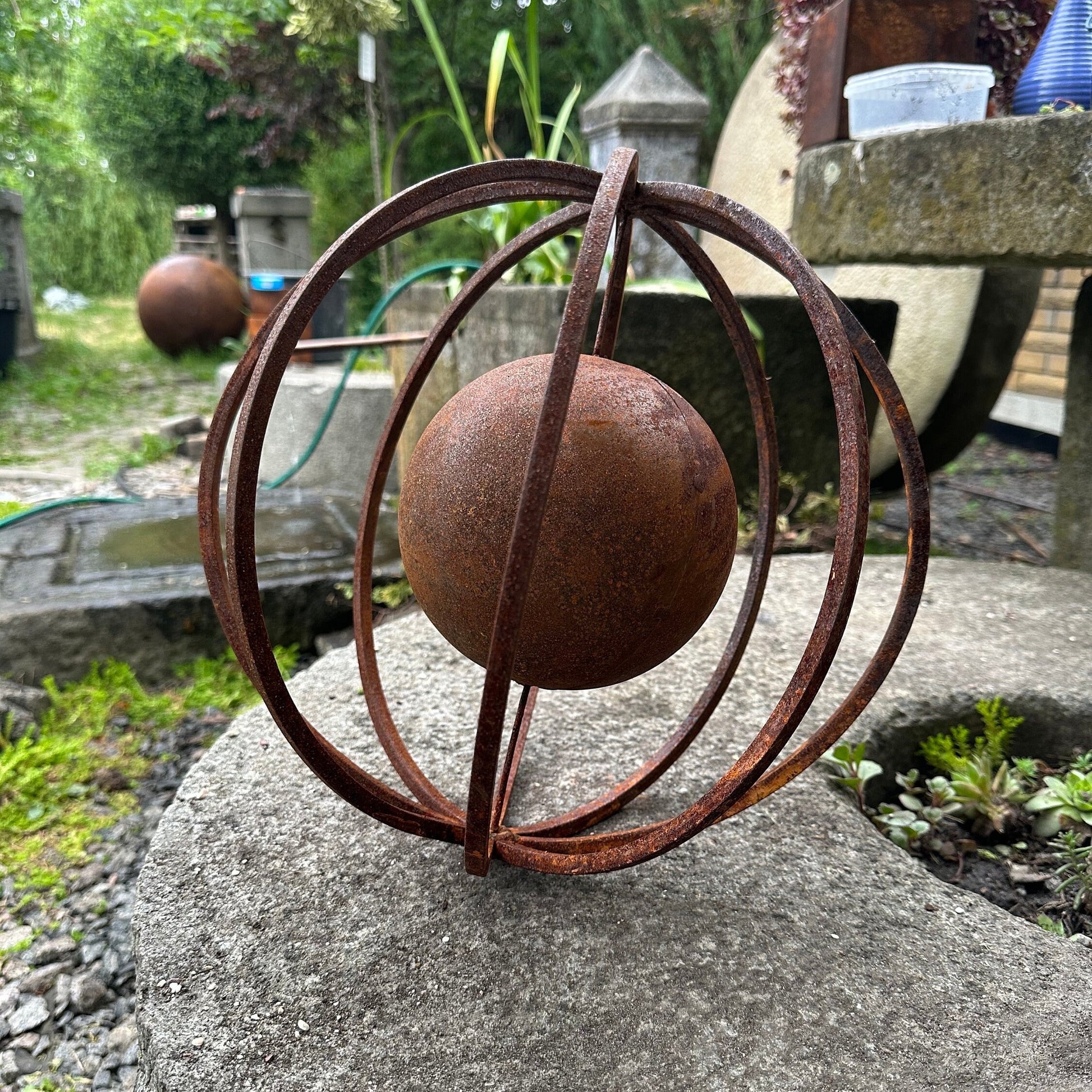 Rusty Metal 12ʼʼ Sphere Outdoor Garden Decor - Give a Touch of Zen Art