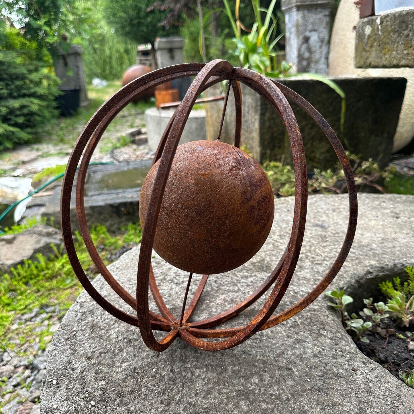 Rusty Metal 12ʼʼ Sphere Outdoor Garden Decor - Give a Touch of Zen Art