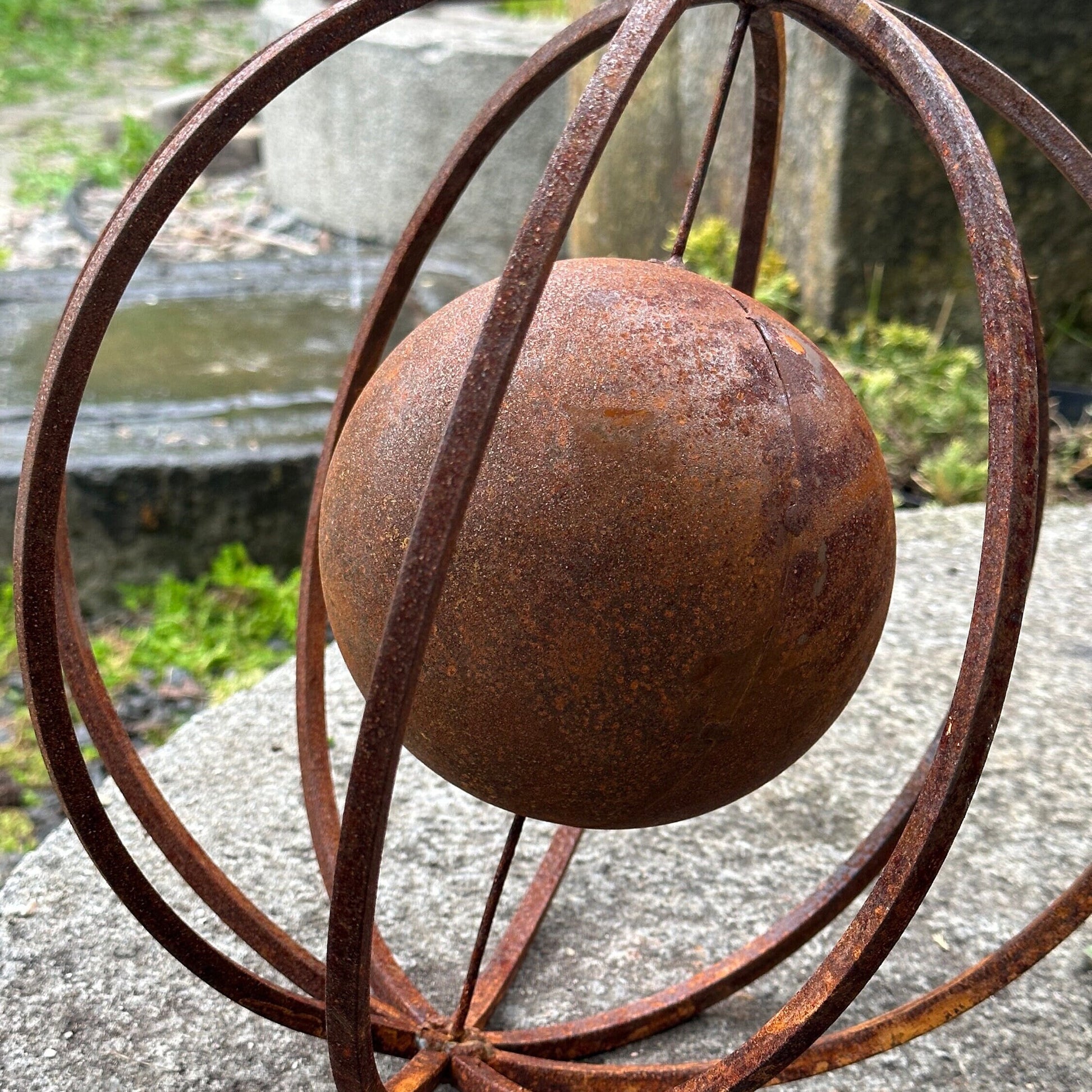 Rusty Metal 12ʼʼ Sphere Outdoor Garden Decor - Give a Touch of Zen Art