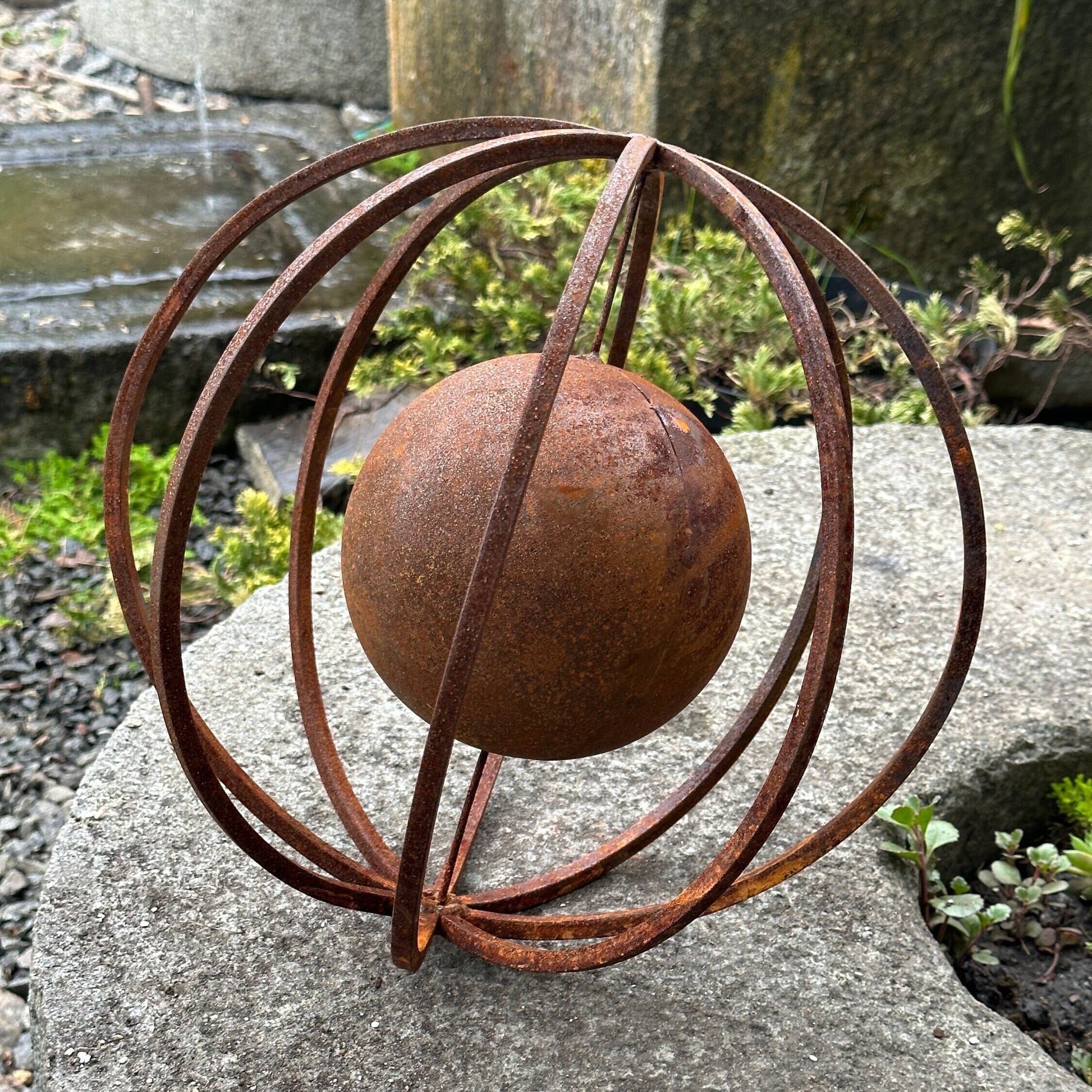 Rusty Metal 12ʼʼ Sphere Outdoor Garden Decor - Give a Touch of Zen Art