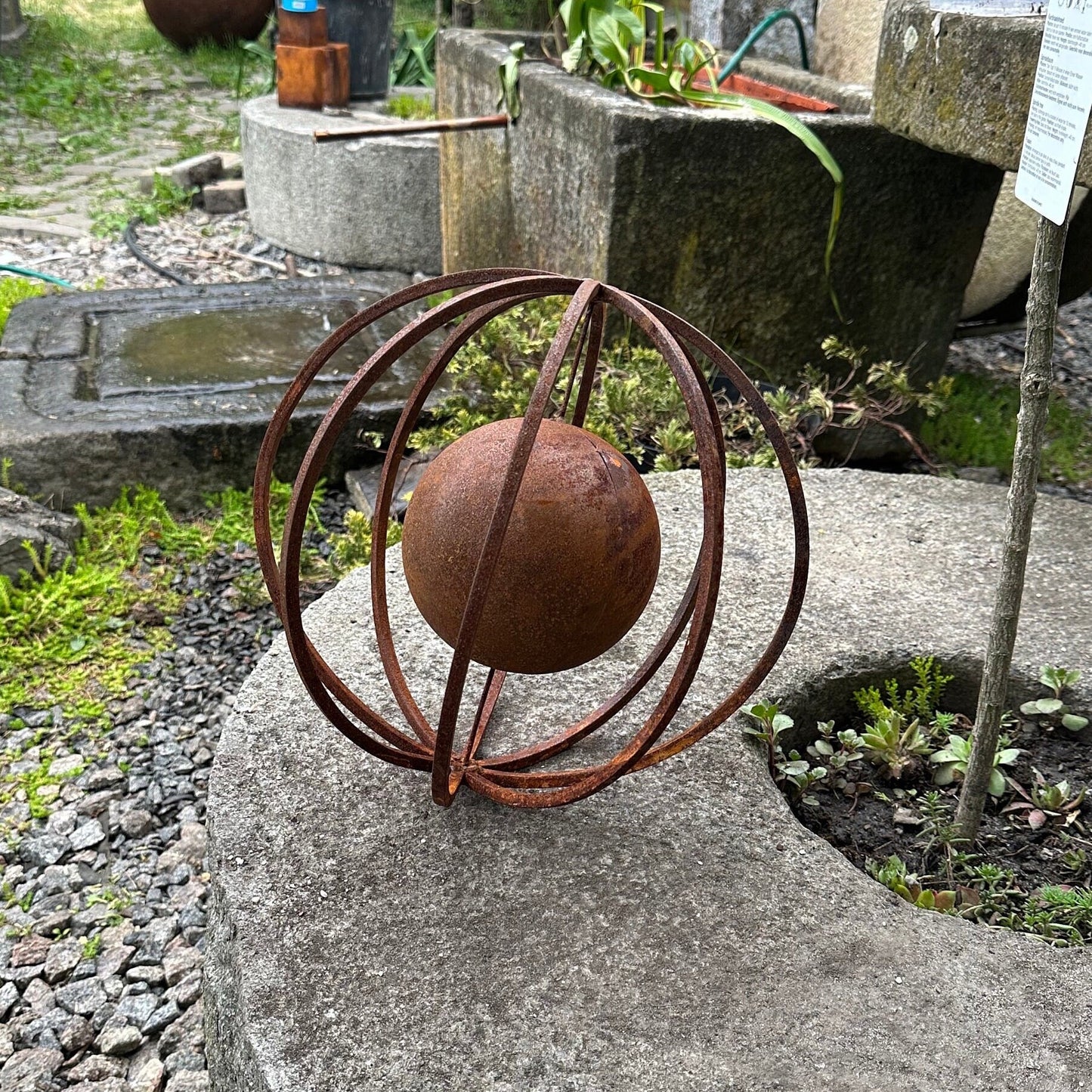 Rusty Metal 12ʼʼ Sphere Outdoor Garden Decor - Give a Touch of Zen Art