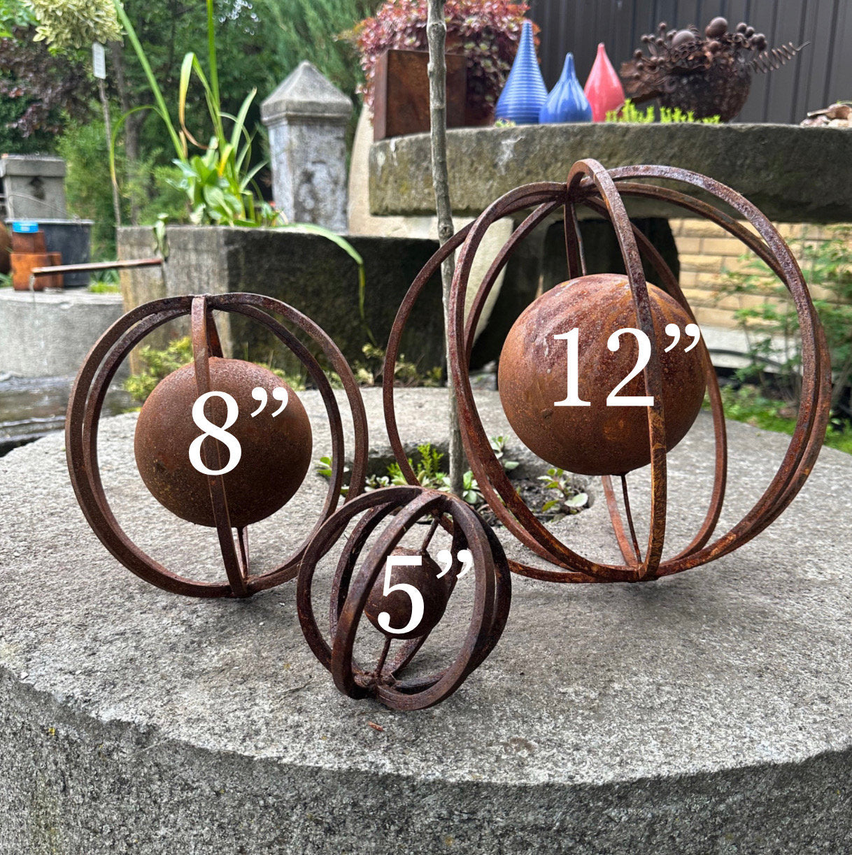 Rusty Metal Sphere Outdoor Garden Decor