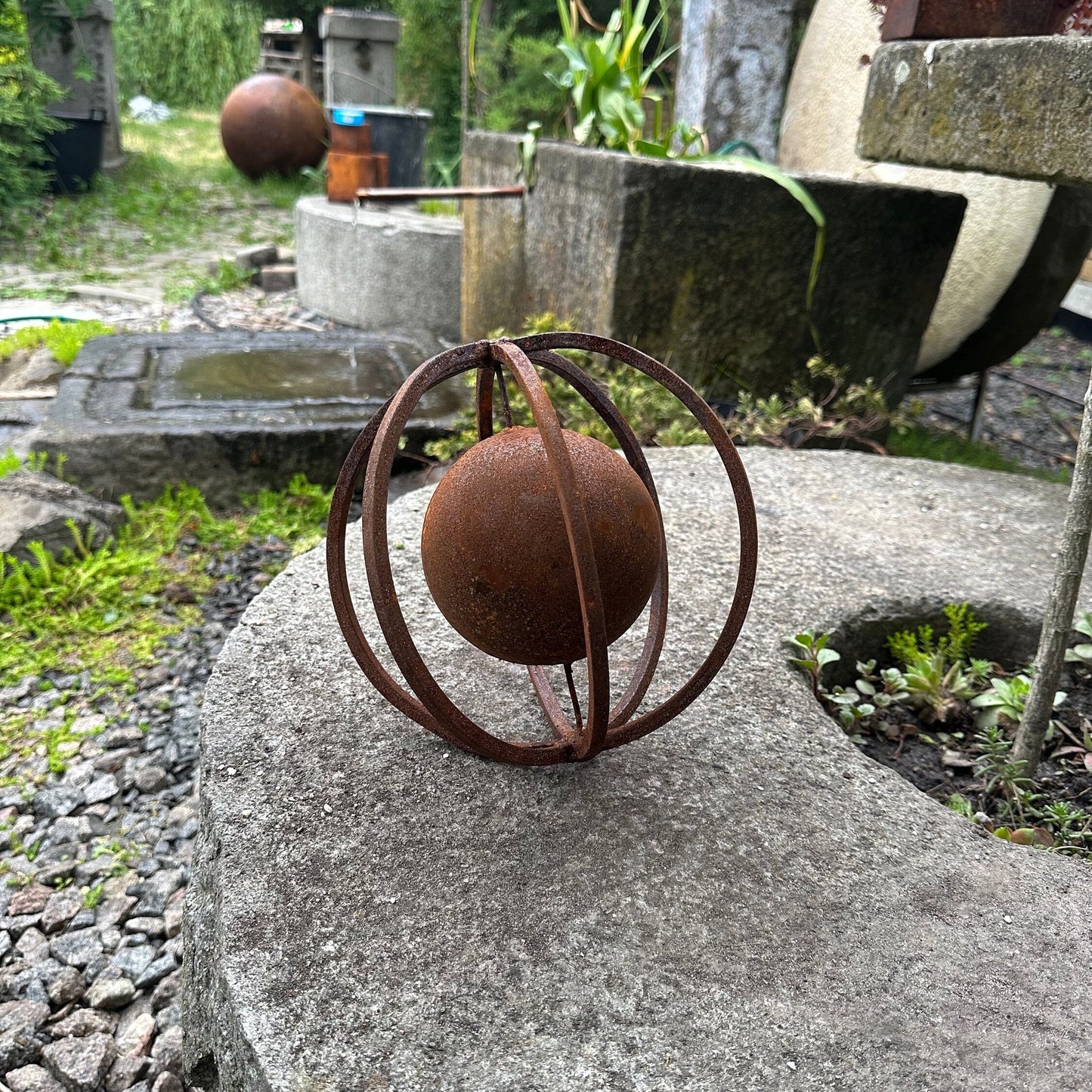 Rusty Metal Sphere Outdoor 8’’ Garden Decor - Give a Touch of Zen Art