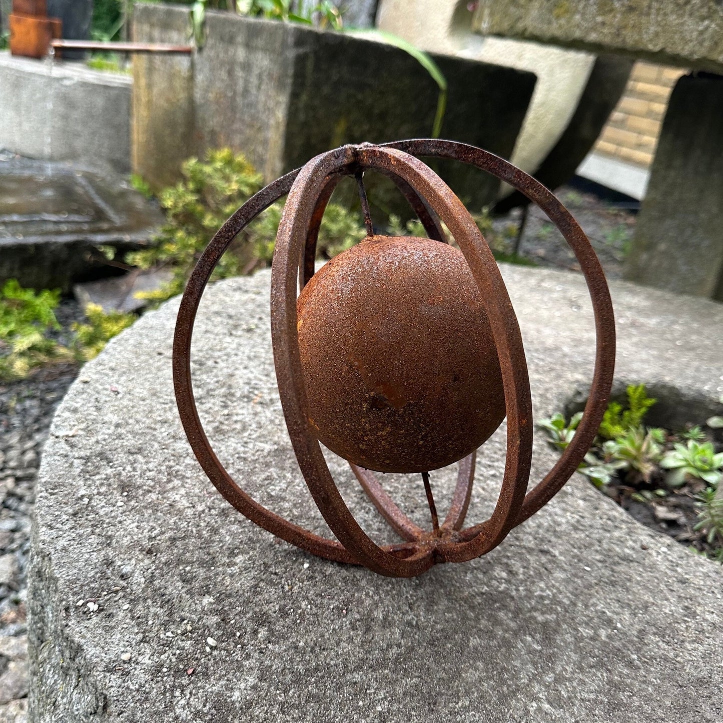 Rusty Metal Sphere Outdoor 8’’ Garden Decor - Give a Touch of Zen Art