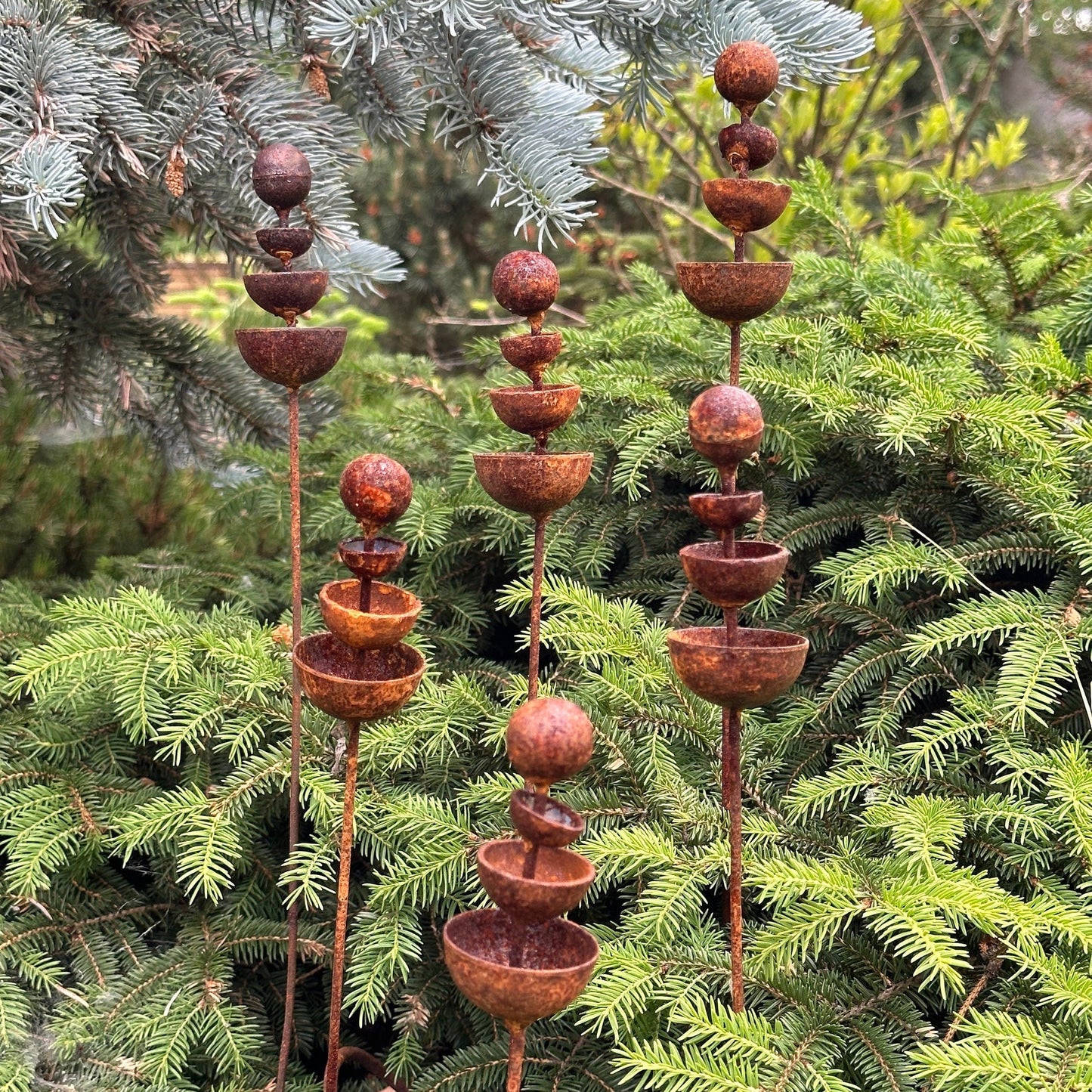 Set of 6 Rusty Tiny Flower Garden Stakes: Enhance Your Outdoor Space with Metal Flower Garden Decor and Metal Garden Decor.