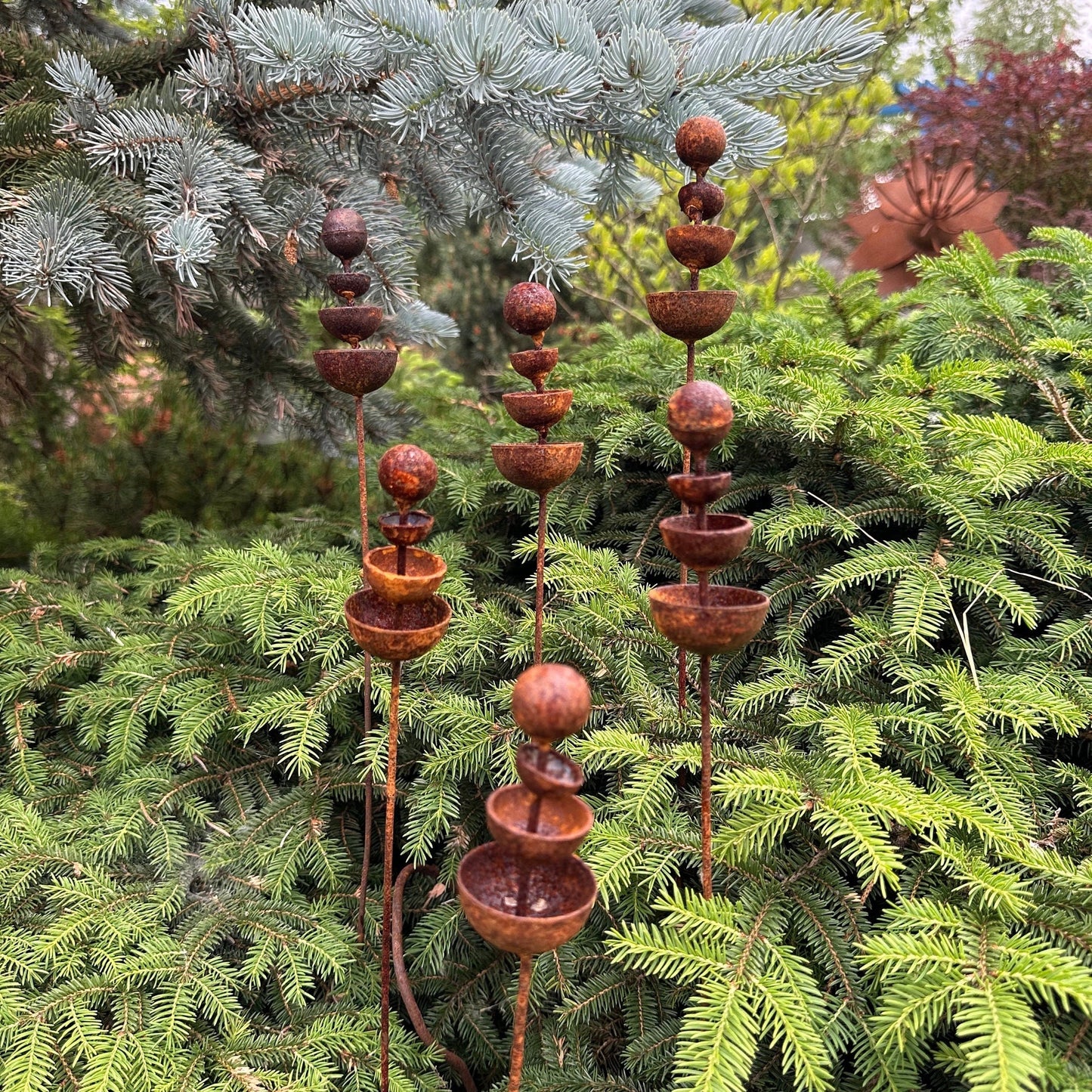 Set of 6 Rusty Tiny Flower Garden Stakes: Enhance Your Outdoor Space with Metal Flower Garden Decor and Metal Garden Decor.