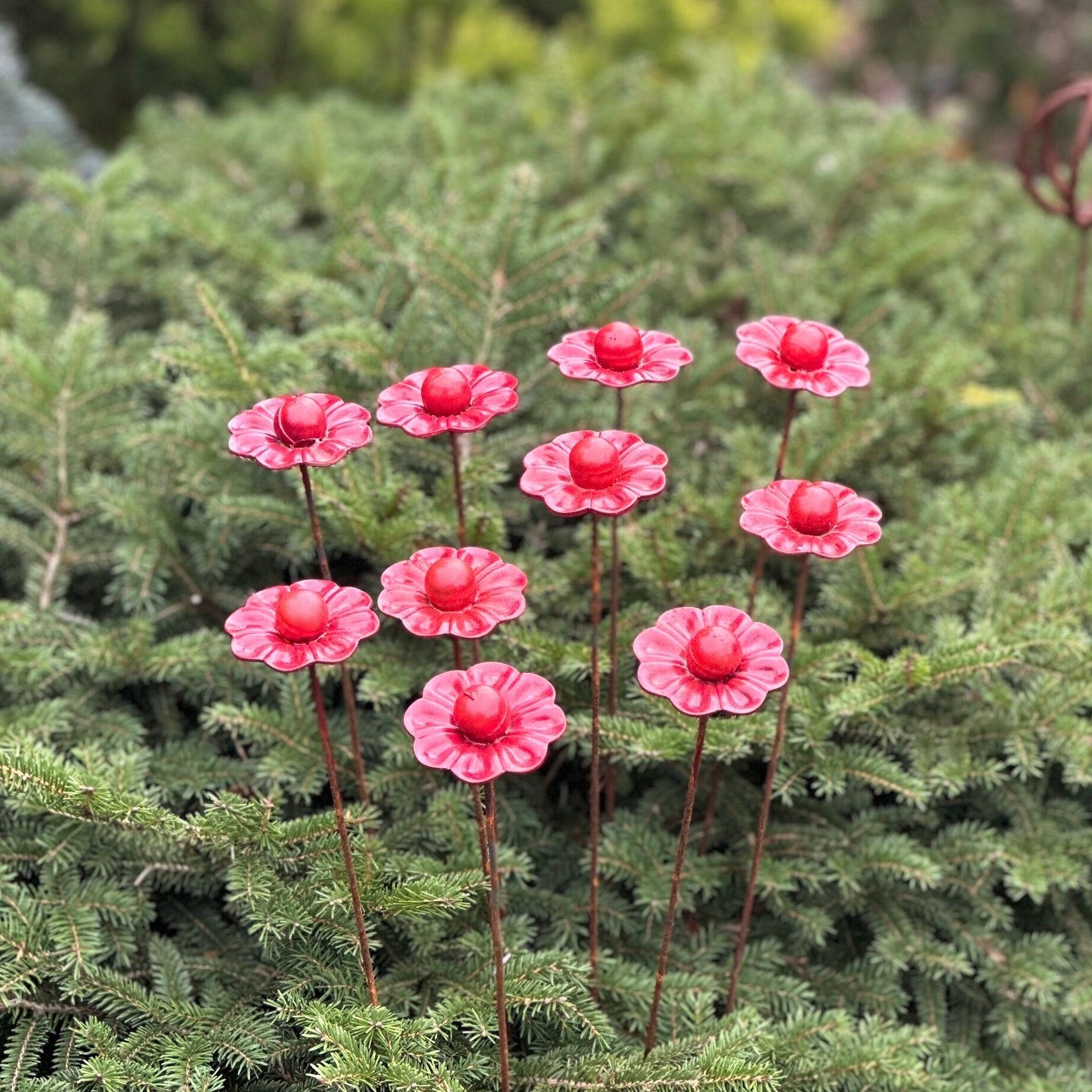 Metal flowers set of 10, Flower garden stakes, Metal garden decor, yard art, outdoor decor, garden art, Decor for garden, Outdoor art, Yard