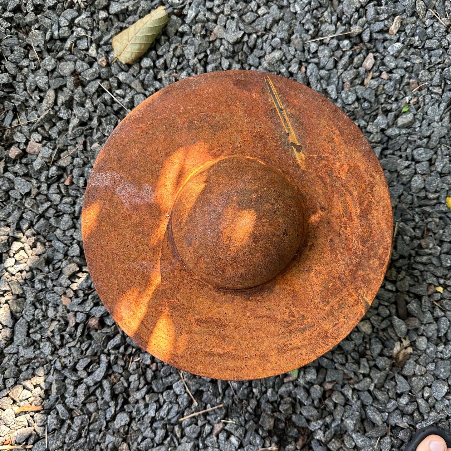 Unique Garden Accent: Contemporary Rusty Metal 14' Half Sphere Outdoor Sculpture - Minimalistic Art