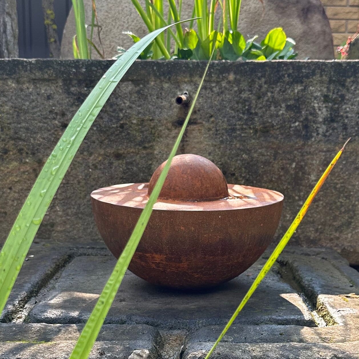 Unique Garden Accent: Contemporary Rusty Metal 14' Half Sphere Outdoor Sculpture - Minimalistic Art