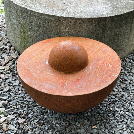 Unique Garden Accent: Contemporary Rusty Metal 20’' Half Sphere Outdoor Sculpture - Minimalistic Art