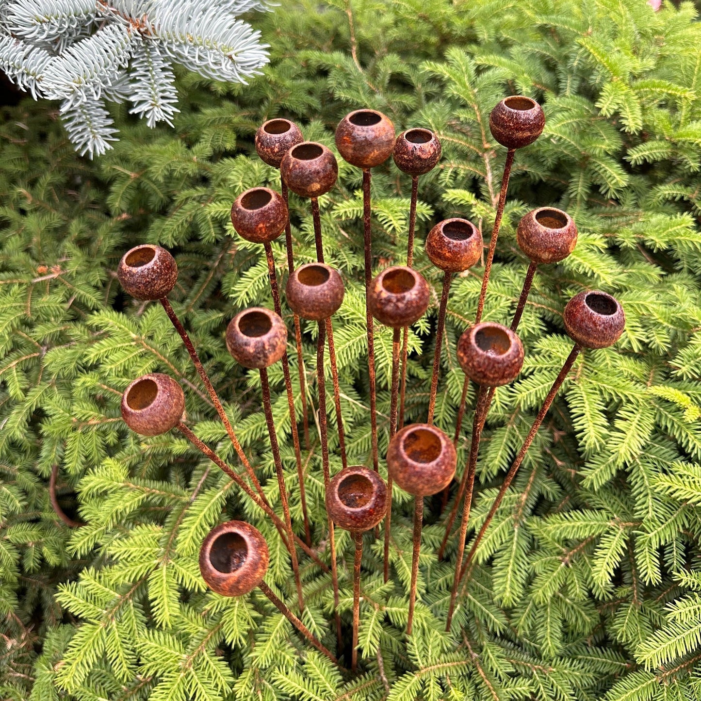 Set of 20 Rusty Tiny Flowers: Authentic Metal Garden Decor for Outdoor Beauty and Charm, Ideal for Metal Rain Catchers and Yard Art.