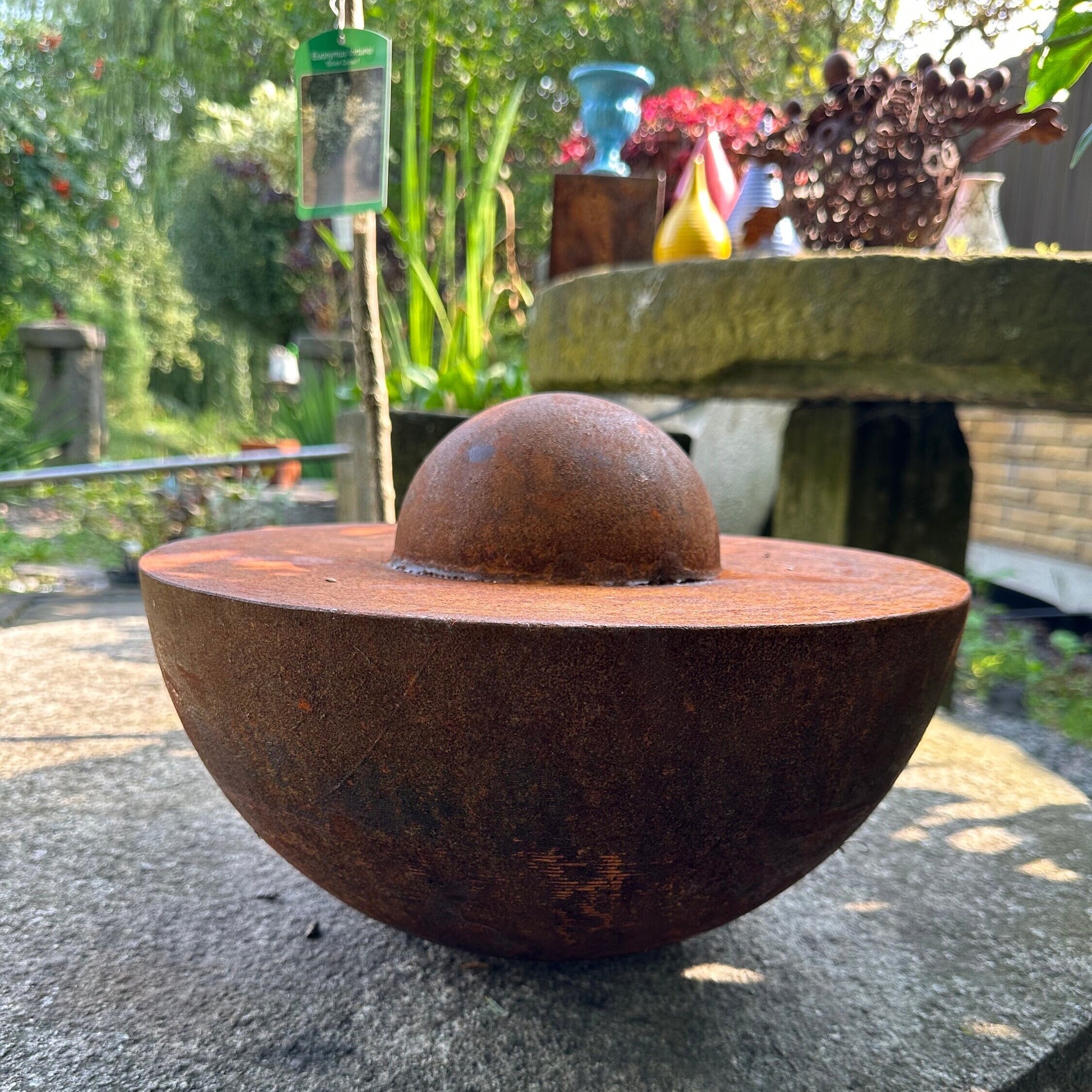 Unique Garden Accent: Contemporary Rusty Metal 14' Half Sphere Outdoor Sculpture - Minimalistic Art