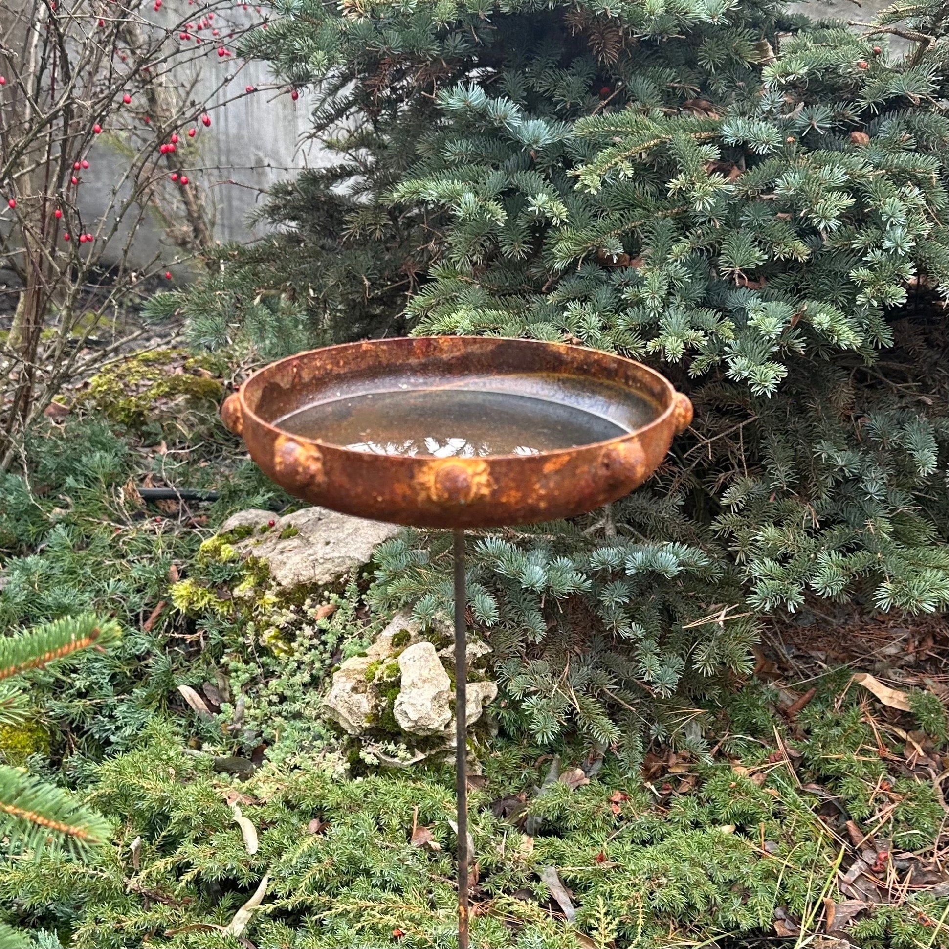 Metal rain catchers, 8” Rusty metal flower garden stakes, Bird bath outdoor garden decor