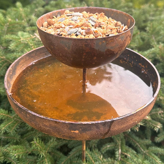 Rusty Metal Bird Feeder Garden Stakes, 8” Metal Rain Catchers
