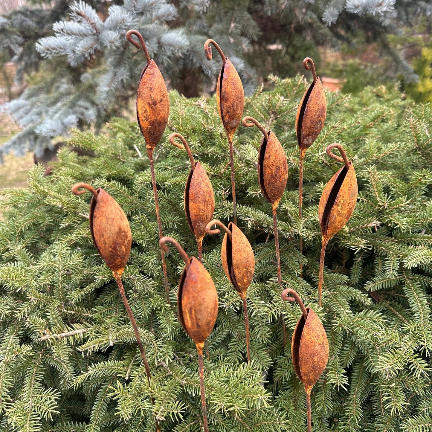 Rusty flowers set of 10, Flowers garden decor, Metal rain catchers, metal yard art, outdoor metal decor, Rusty metal garden decor